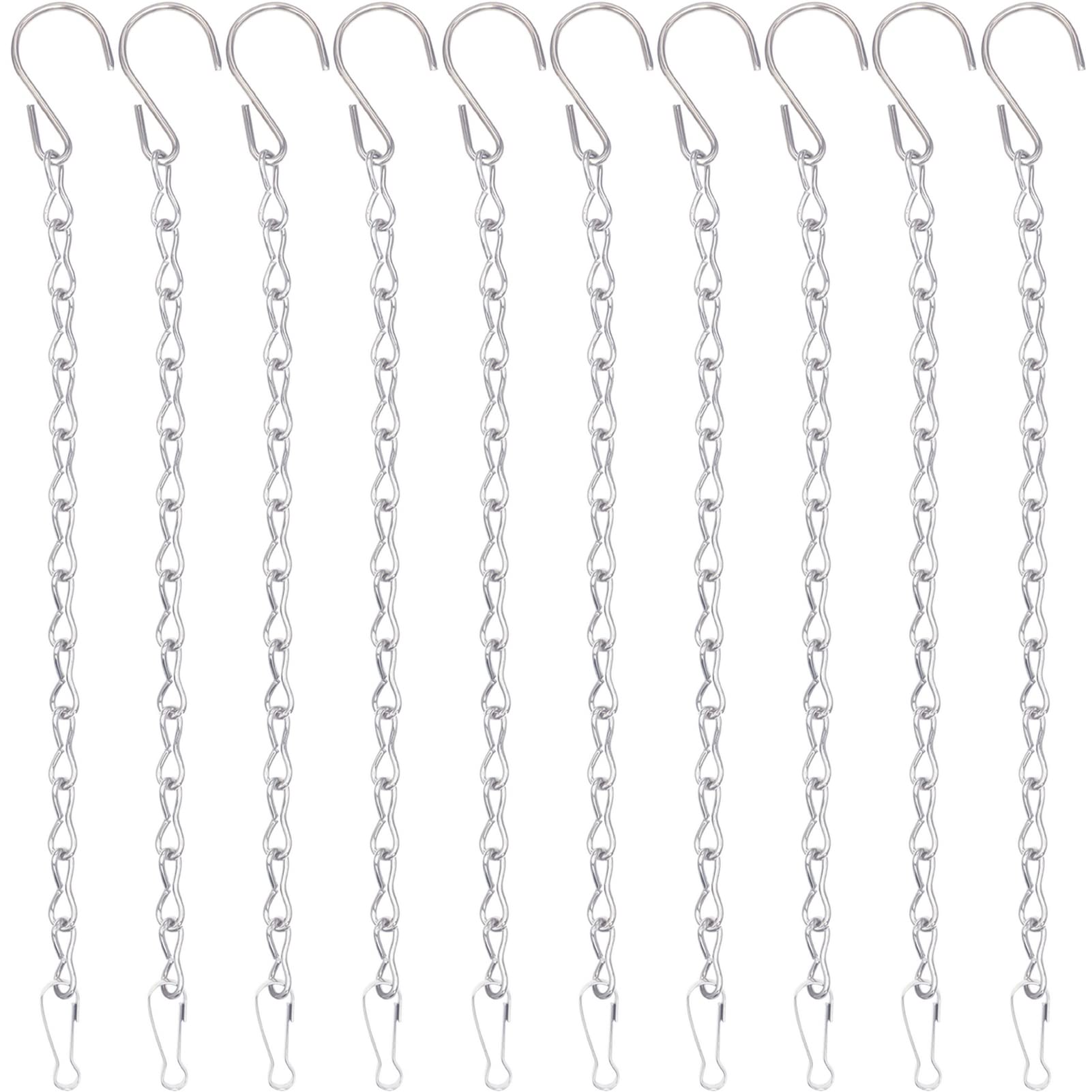 10 Pack 9.5 Inch Silver Hanging Chains - Heavy Duty Metal Hooks for Bird Feeders, Planters, Lanterns, Wind Chimes & Home Decor - Indoor/Outdoor Use for Gardens, Patios & Porches