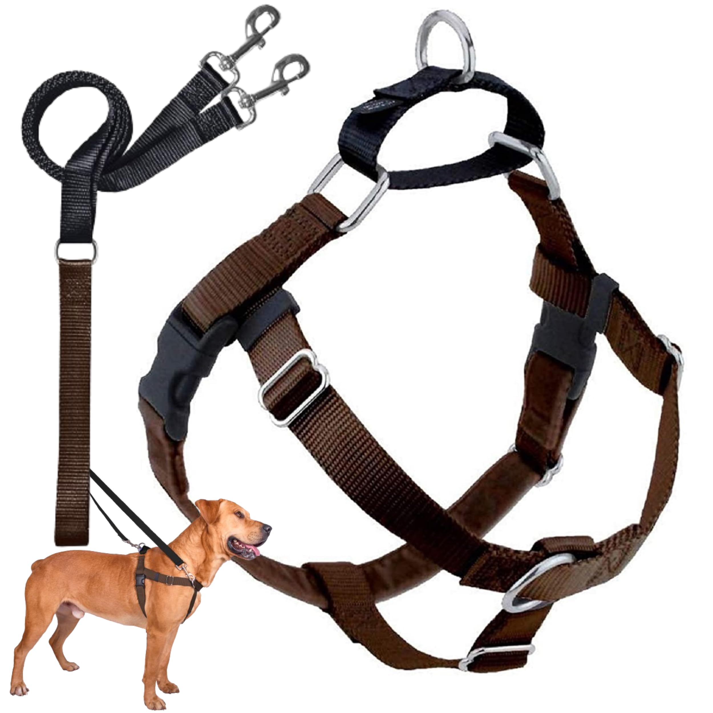2 Hounds Design Freedom No Pull Dog Harness - Adjustable Pet Harness and Leash Set for Small, Medium & Large Dogs | Comfortable & Easy Control Walking | USA Made Brown 5/8