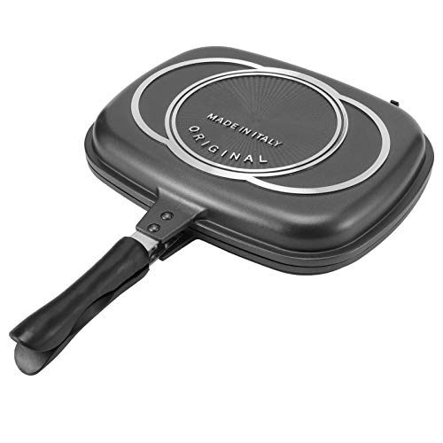 **Large Double Sided Frying Pan - 12.6 Inch Non-Stick Grill Pan with Anti-Burn Handle for Camping, RV & Truck Cooking - Portable Kitchen Cookware for Outdoor & Indoor Use**