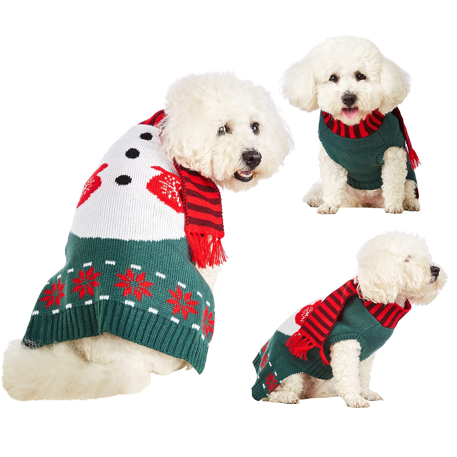 Laamei Dog Christmas Sweater - Knitted Snowman Pet Jumpsuit | Soft & Comfortable Winter Dog Clothes for Small, Medium & Large Dogs | Perfect for Christmas, New Year & Winter Outfits | Cozy Snowman PJs for Holiday Photos & Indoor Comfort