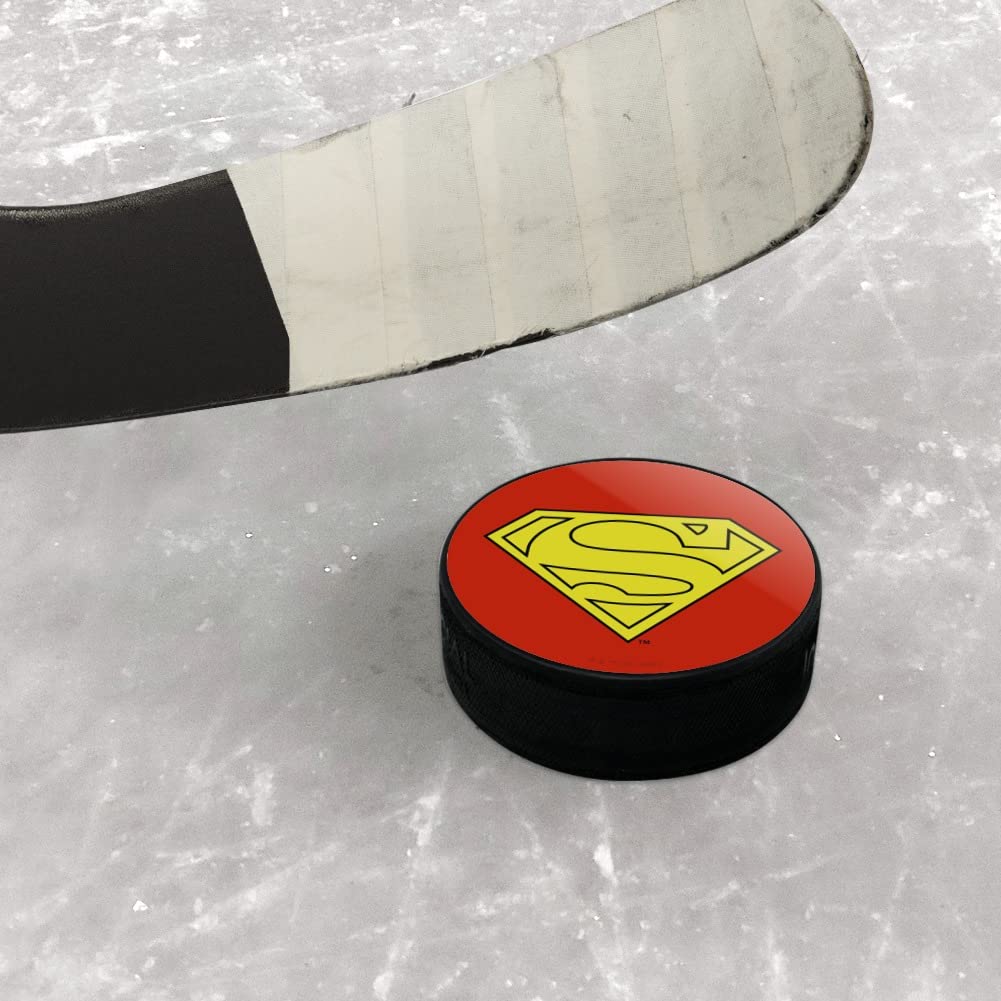 Superman Logo Ice Hockey Puck - Officially Licensed DC Comics Hockey Puck for Games, Collectibles & Fan Gifts - Perfect for NHL Matches, Superhero Parties & Sports Memorabilia Collections
