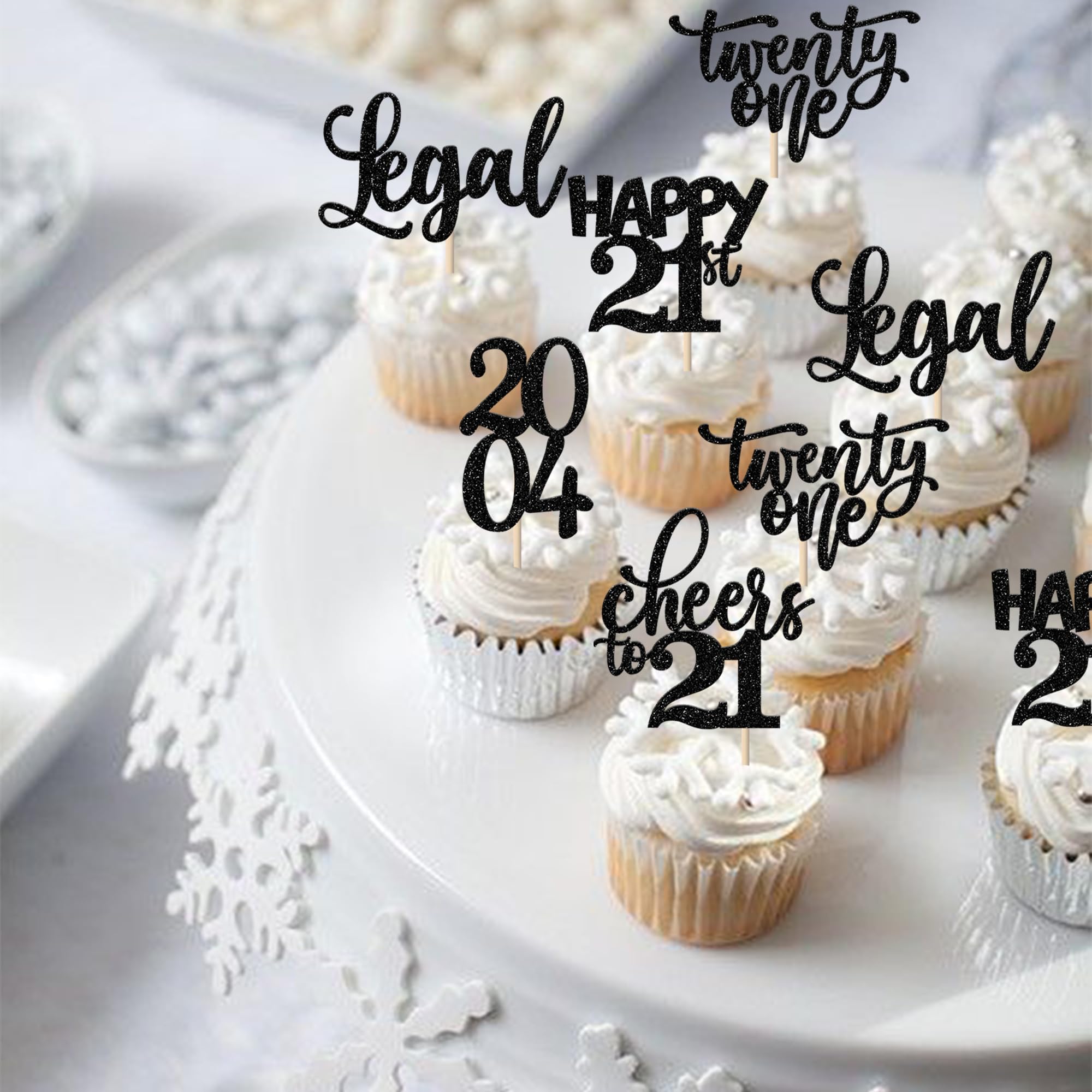 Rsstarxi 30 Pack Glitter 21st Birthday Cupcake Toppers - 'Twenty One Since 2004' Cake Decorations for 21st Anniversary Party Supplies (Black) | Perfect for Milestone Celebrations, Birthday Cakes & Dessert Displays