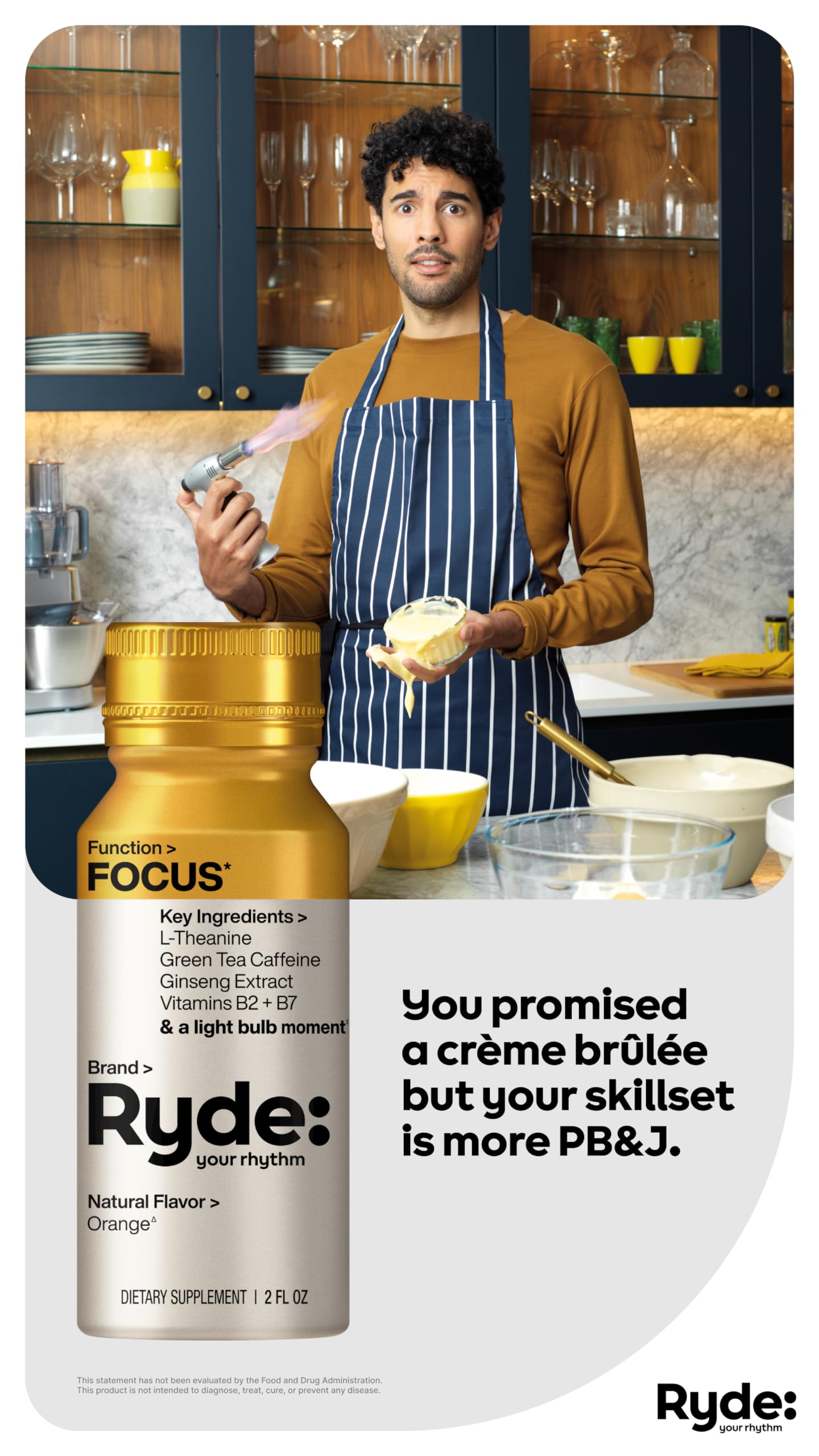 Ryde Focus Shot Energy Drink - Orange Flavor with L-Theanine, Ginseng & Green Tea Caffeine | Zero Sugar, Zero Calories | Vitamin B2 & B7 Supplement | 2oz Shots (24 Pack) | Supports Mental Focus & Clarity - Perfect for Workouts, Study Sessions and Long Workdays
