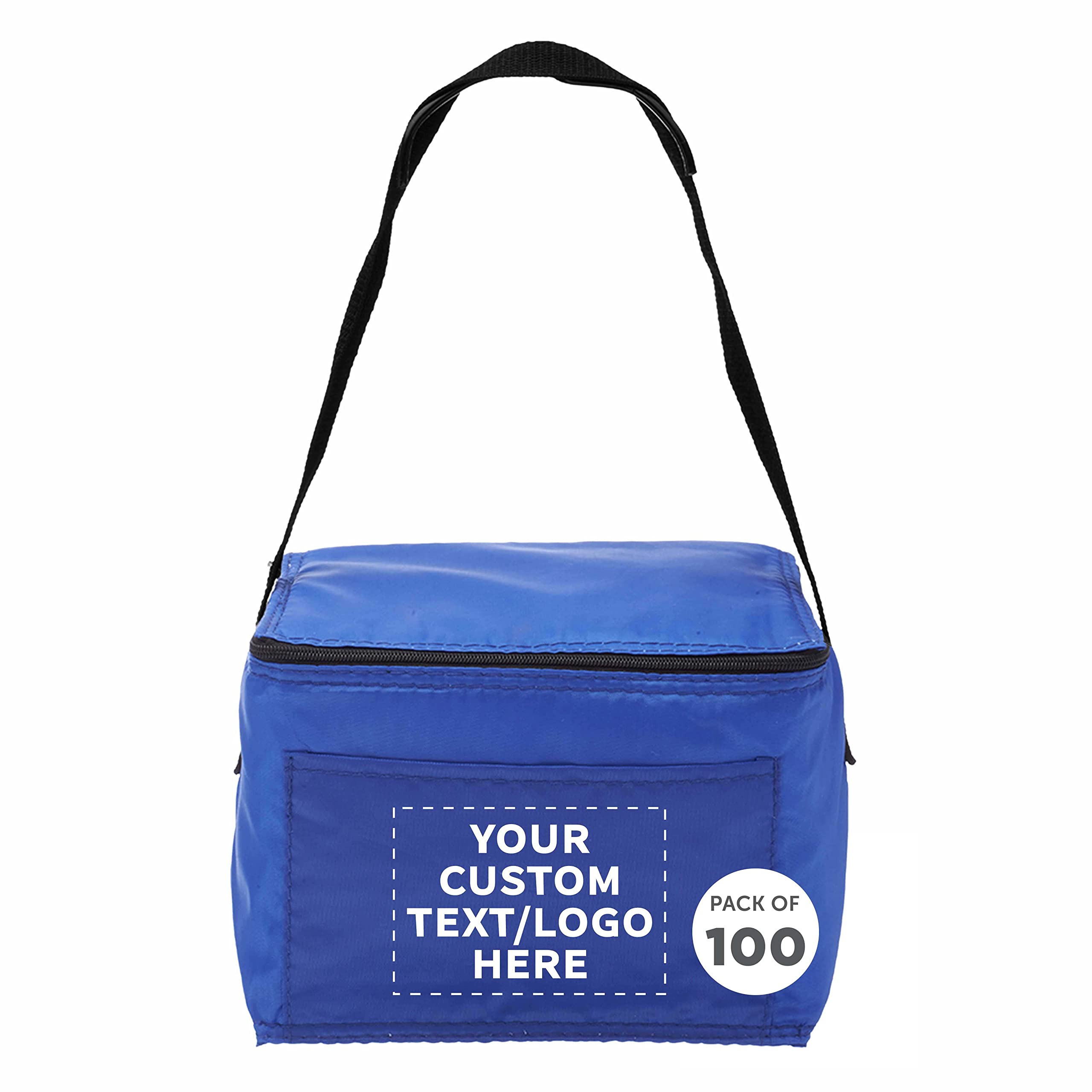 Custom Insulated Small Lunch Bags Bulk Pack of 100 - Personalized Cooler Bags Holds 6 Cans - Perfect for Office, School, Picnic, Beach & Outdoor Activities - Blue Reusable Lunch Totes