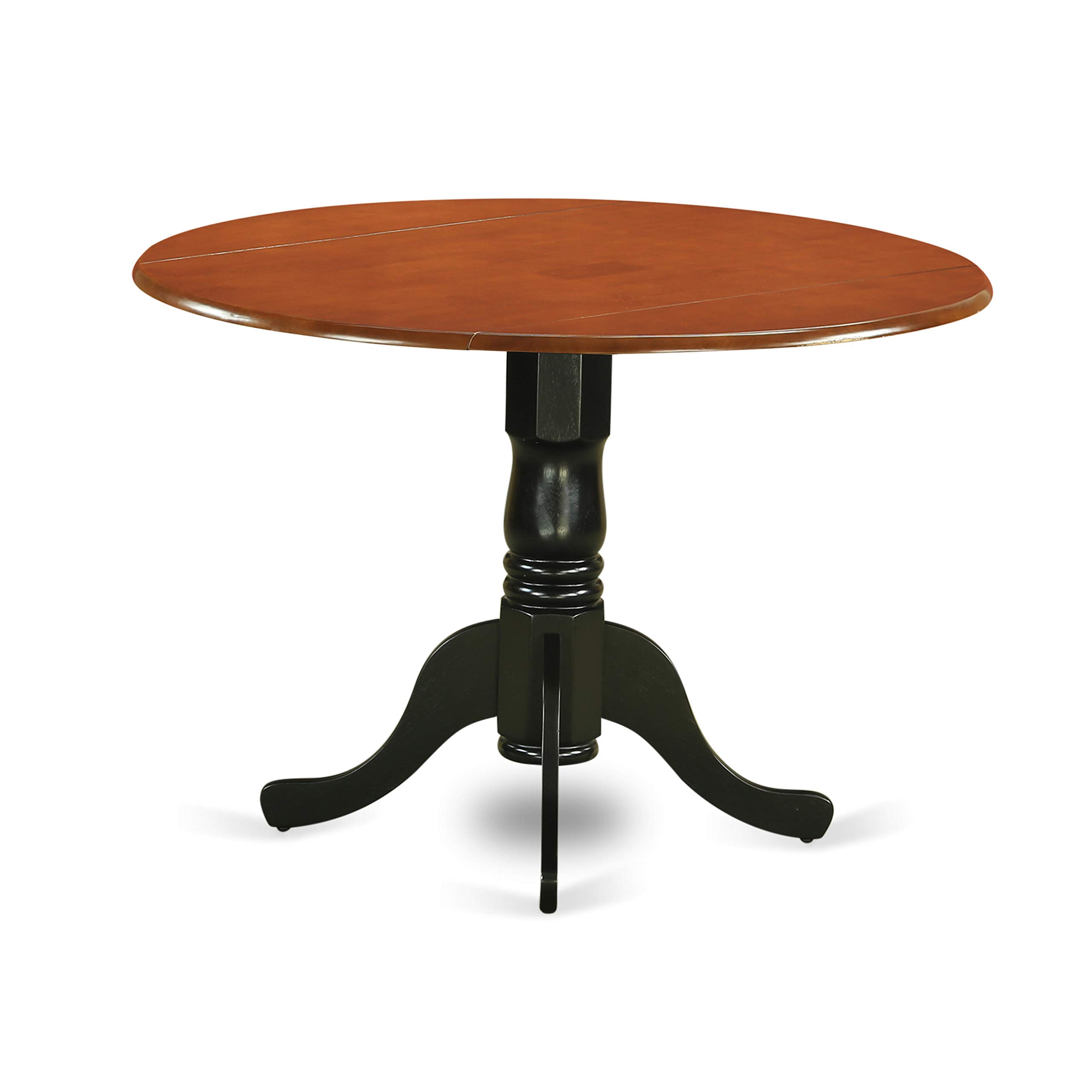 East West Furniture 3-Piece Dinette Set for Small Spaces - Round Drop Leaf Dining Table & 2 Chairs, 42x42 Inch, Black & Cherry - Perfect for Apartments, Breakfast Nooks & Cozy Dining Areas