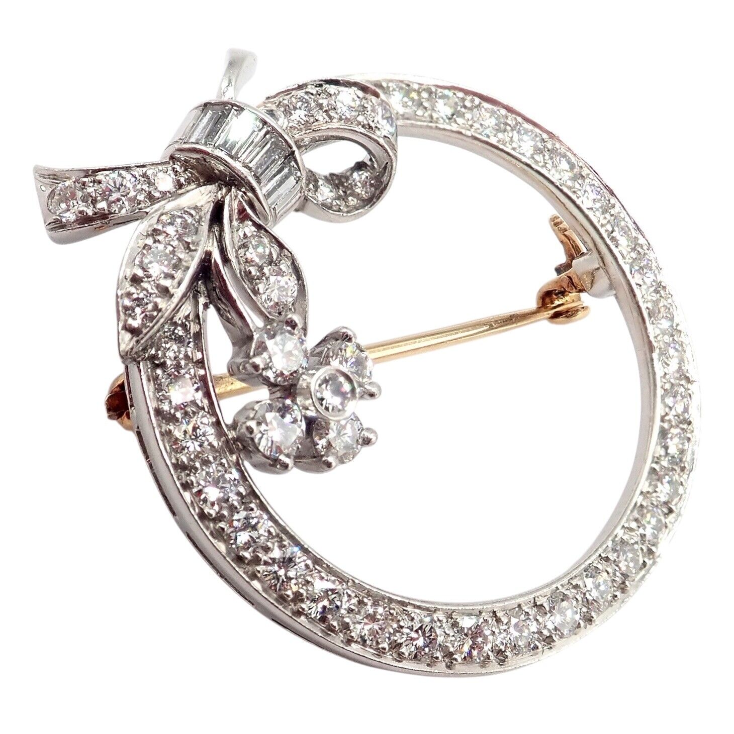 Authentic Tiffany & Co. Vintage 1920's Platinum Circle Pin Brooch with 2.1ct Diamonds - Elegant Antique Jewelry for Collectors & Special Occasions