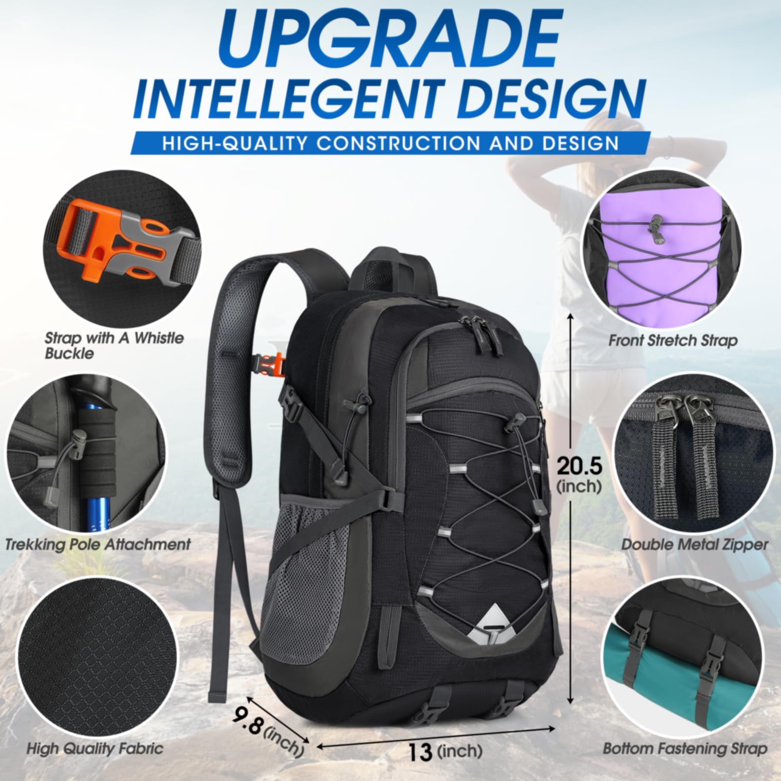 IGOLUMON 40L Lightweight Hiking Backpack - Waterproof Camping Backpack for Men & Women, Foldable Travel Daypack for Outdoor Adventures, Hiking, Camping & Travel