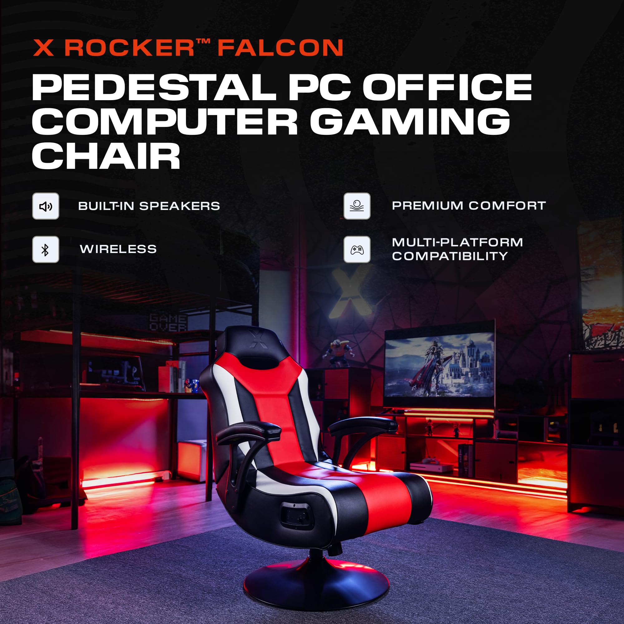 X Rocker PC Gaming Chair with Built-in Audio Speakers - Ergonomic Office & Computer Chair for Gamers - Perfect for Gaming, Streaming, and Home Office Work