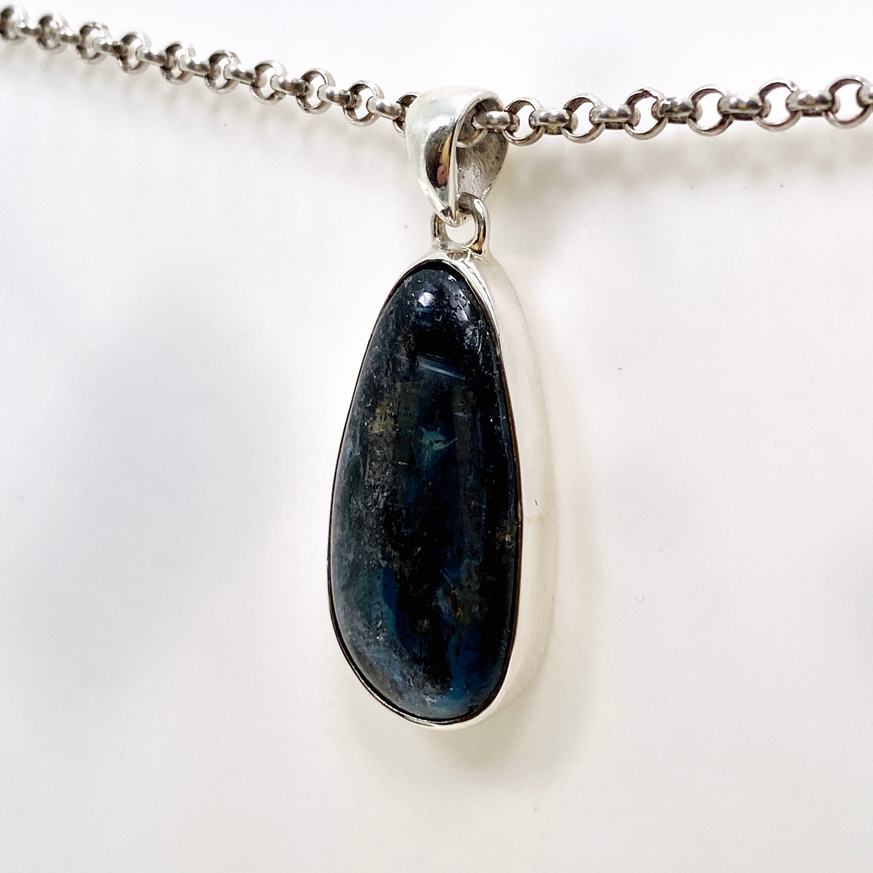 Natural Blue Kyanite Teardrop Cabochon Pendant Necklace KPGJ4618 - Healing Crystal Jewelry for Meditation & Energy Work