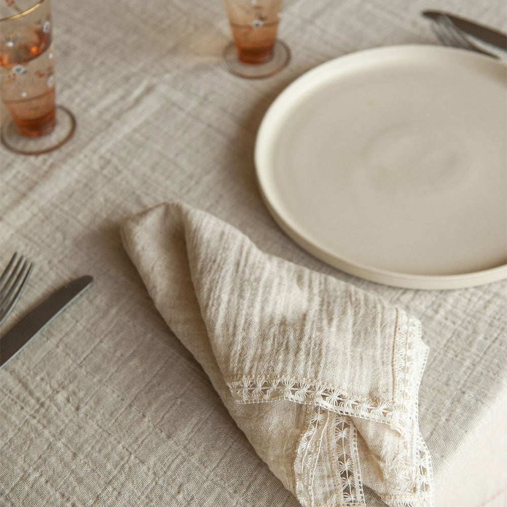 Elegant Hemstitch Lace Napkins Set of 12 - Premium Cotton Embroidered Table Linens for Wedding, Dinner Party & Home Decor