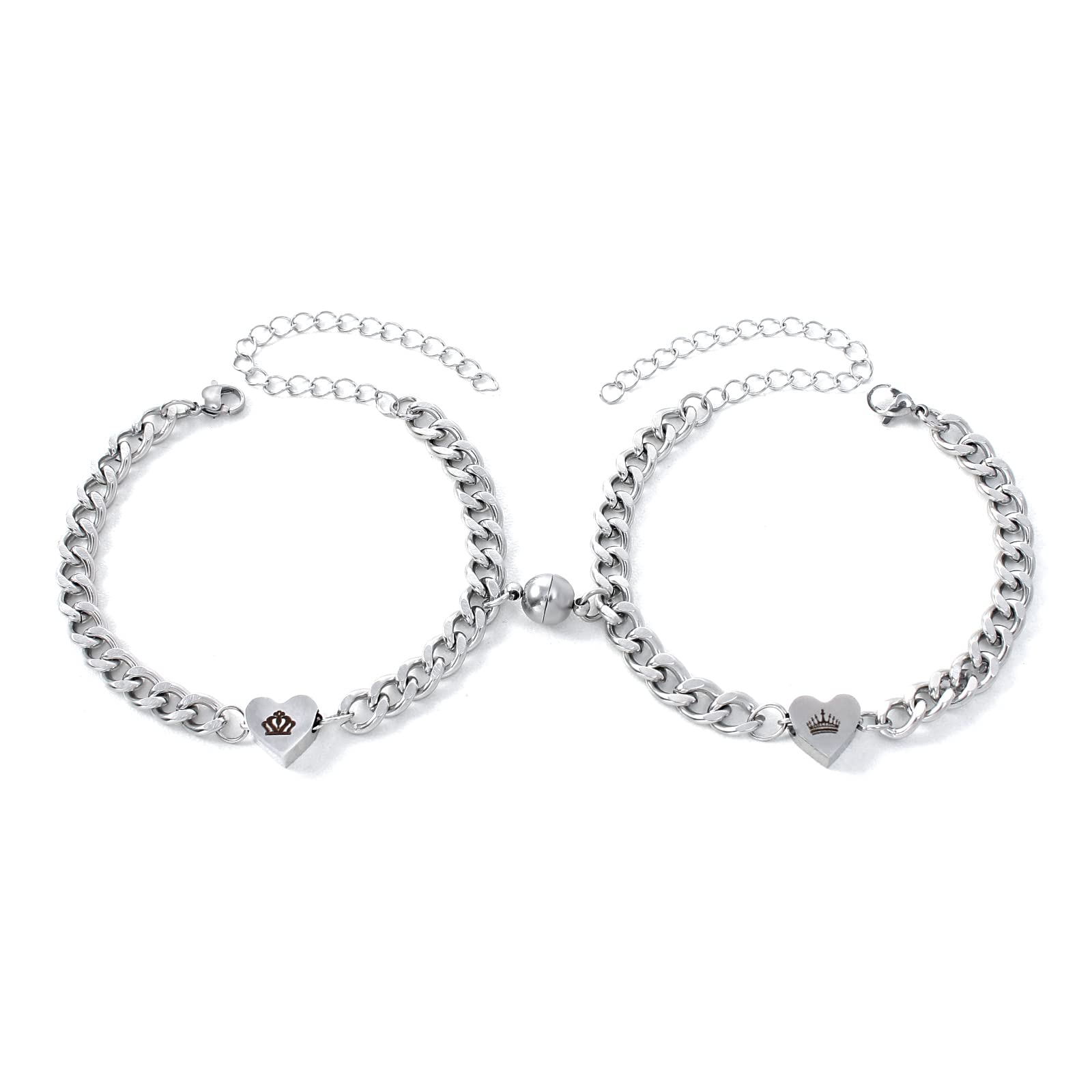 Magnetic Couples Bracelets for Women & Men - Stainless Steel Heart Matching Bracelets for Boyfriend & Girlfriend | Romantic Gift for Anniversaries, Valentine's Day & Couple Date Nights
