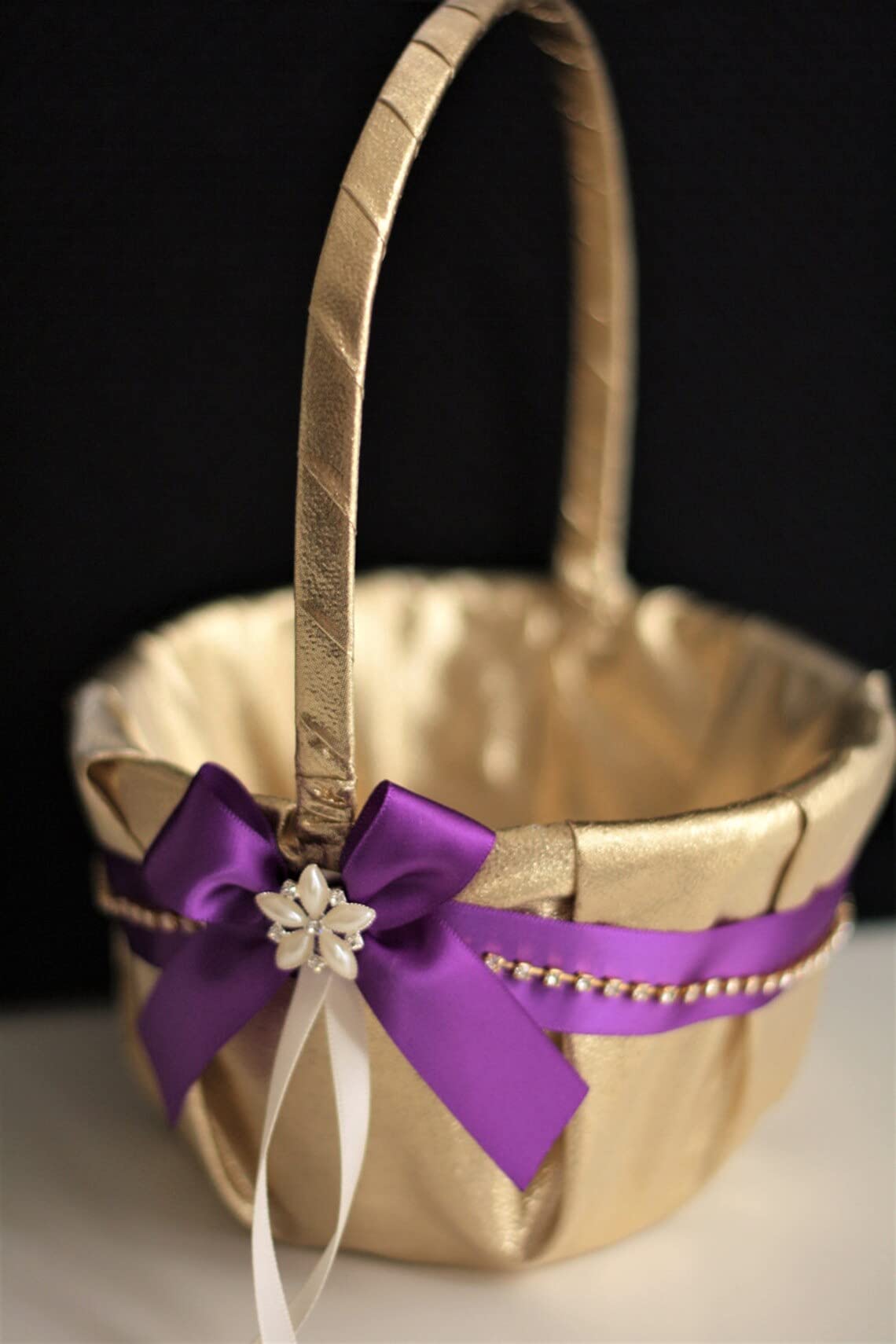 Luxury Purple Gold Wedding Pillow and Basket Set - Ring Bearer Pillow & Flower Girl Baskets for Elegant Ceremonies (1 Pillow + 2 Baskets) - Perfect for Wedding Aisle Decor, Bridal Shower Gifts, and Romantic Vow Renewals