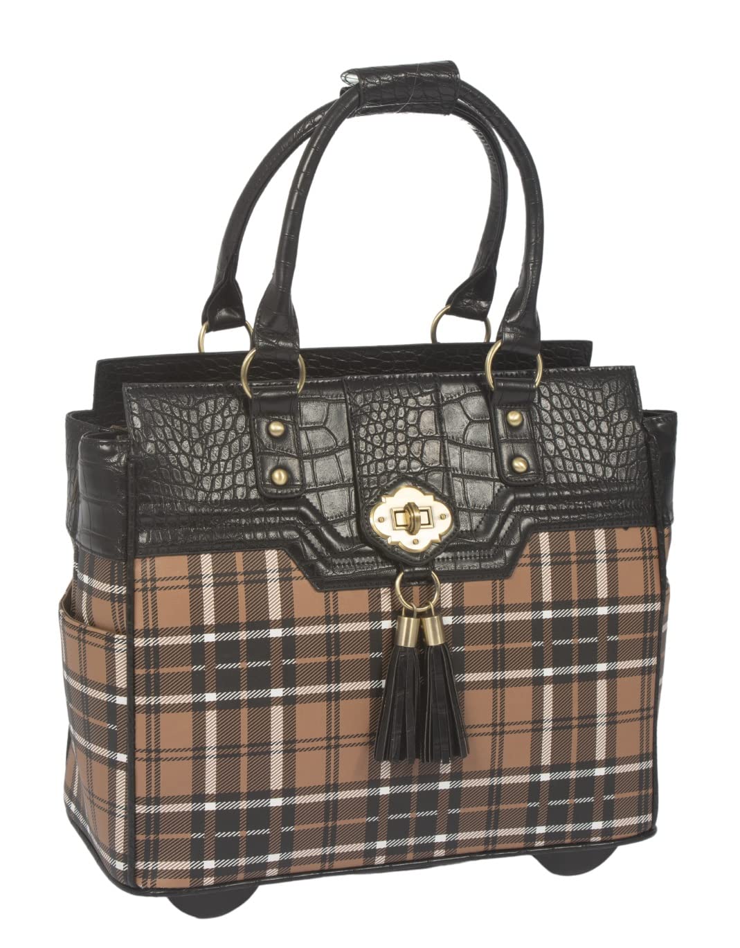 JKM & Company Mad for Plaid Rolling Laptop Briefcase - Water-Resistant Computer Bag for iPad, Tablet & 15.6 Inch Laptop - Perfect for Business Travel, Office Commute & Airplane Carry-On