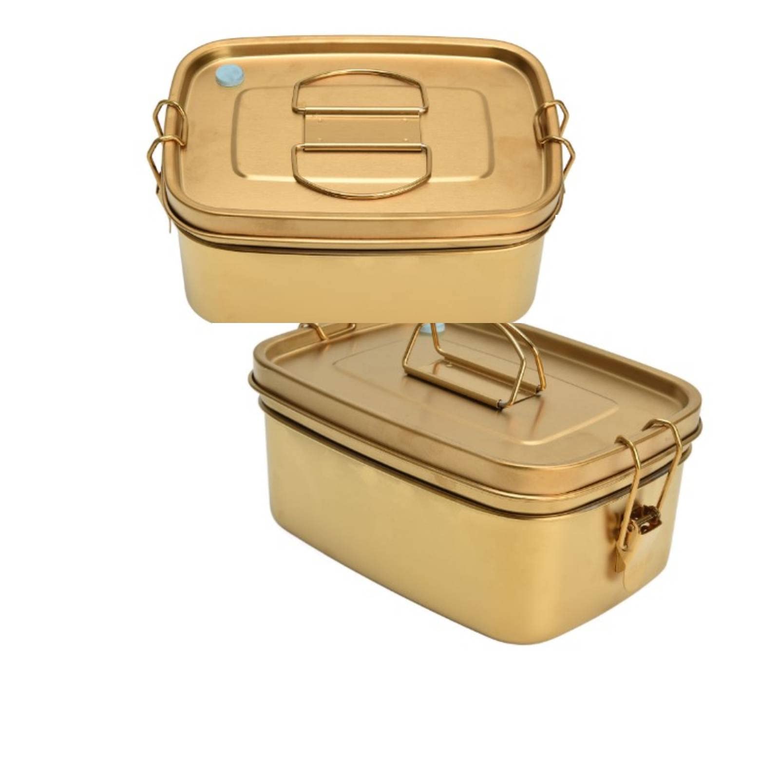 2-Pack 1.5L Stainless Steel Food Storage Containers - Double Layer Leakproof Lunch Box for Office, School & Picnic | Bento Box, Meal Prep & Leftovers | Durable Metal Dinnerware in Gold Finish
