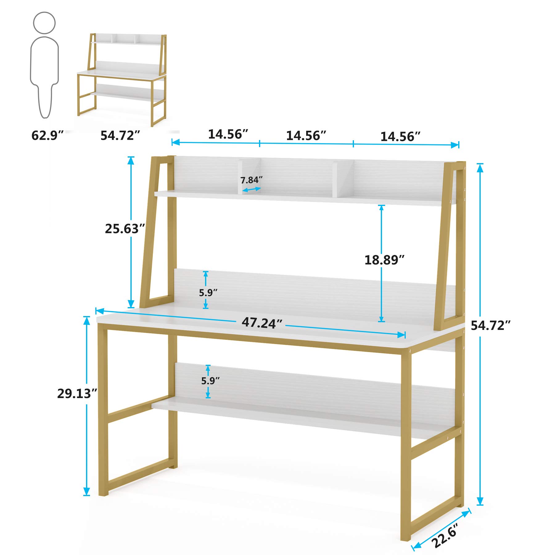 Tribesigns 47 Inch Modern Computer Desk with Hutch and Bookshelf - Home Office Writing Study Desk, Sturdy Workstation for Small Spaces (White) - Perfect for Remote Work, Online Classes & Home Office Setup