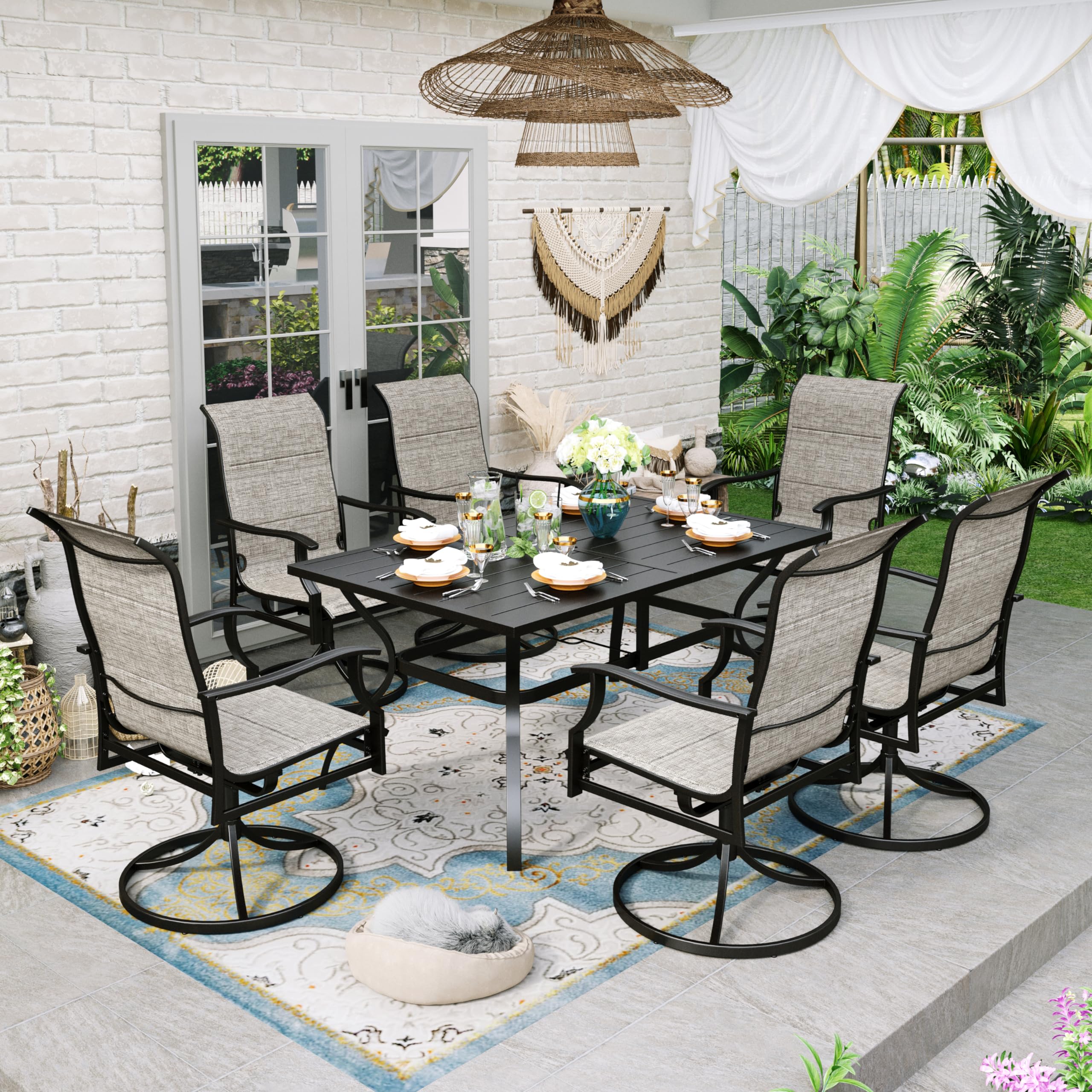 Sophia & William 7-Piece Outdoor Patio Dining Set for 6 - Textilene Swivel Chairs (350 lb Capacity) & Metal Table - Perfect for Garden, Poolside, Backyard BBQs & Outdoor Entertaining