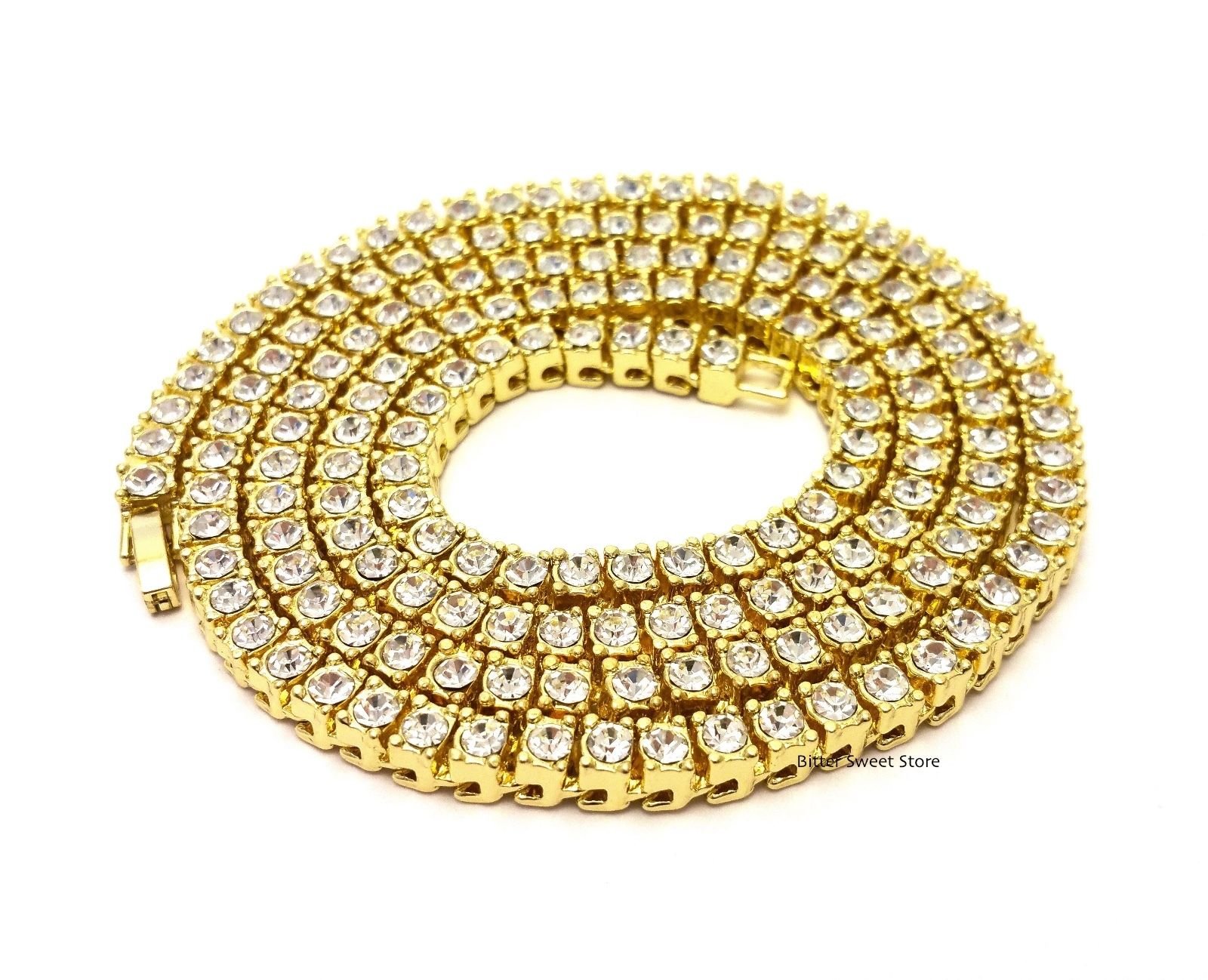 Men's Iced Out Single Row Gold CZ Hip Hop Chain Necklace - 16