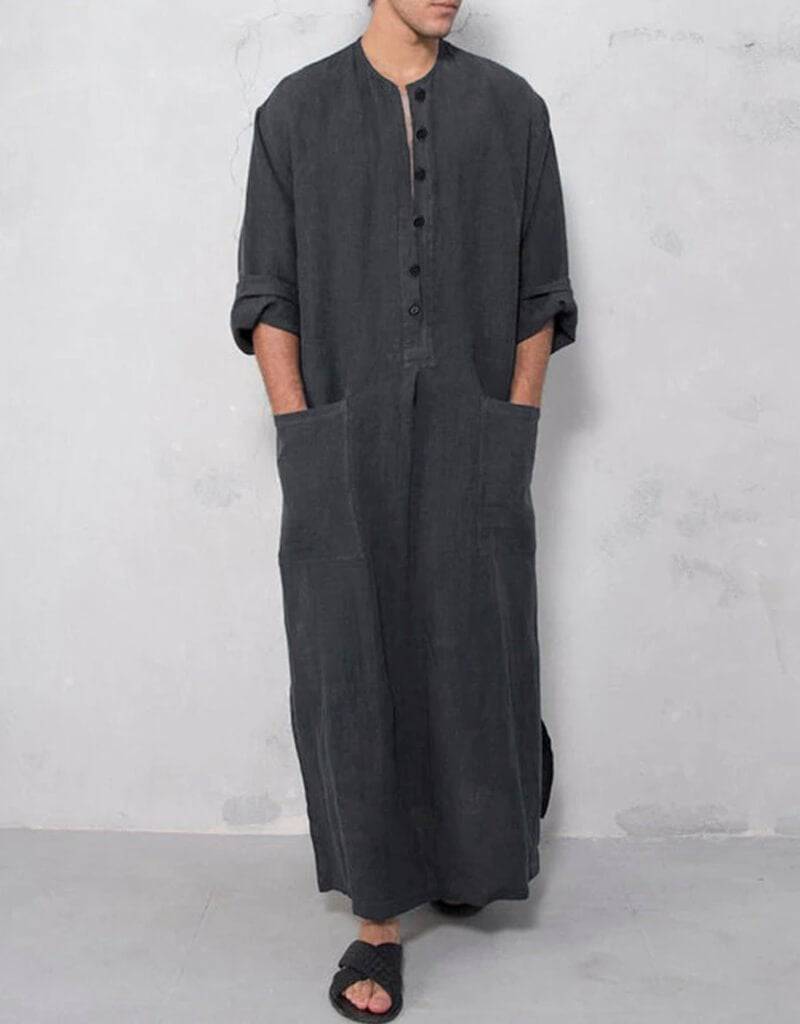 Arabic Jubba Robe for Men - Solid Color with Pockets - Traditional Islamic Thobe for Prayer & Special Occasions