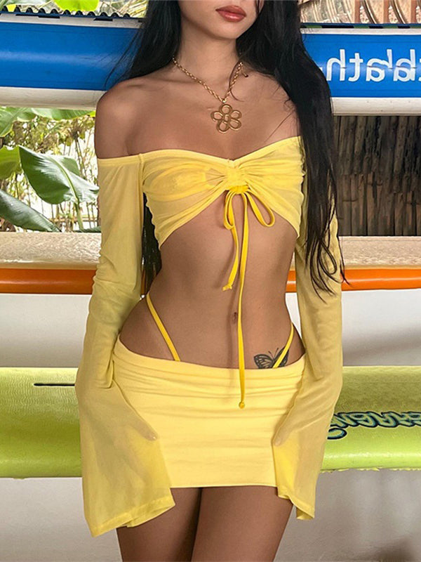 ZASUWA Women's Sexy Drawstring Mesh 2 Piece Bikini Set - Swimwear for Beach, Pool Party & Summer Vacation