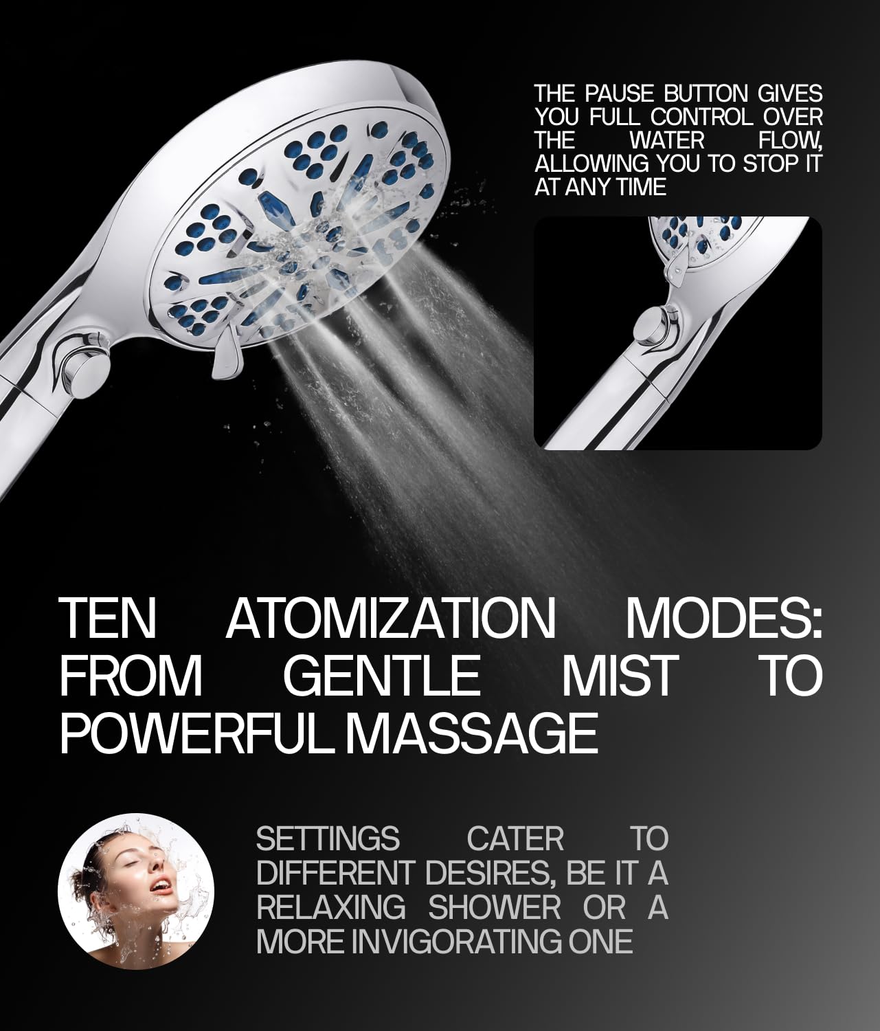 LOKBY High Pressure 10-Settings Shower Head with Handheld Set - Detachable High Flow Showerhead with 2 Power Wash Modes - 59