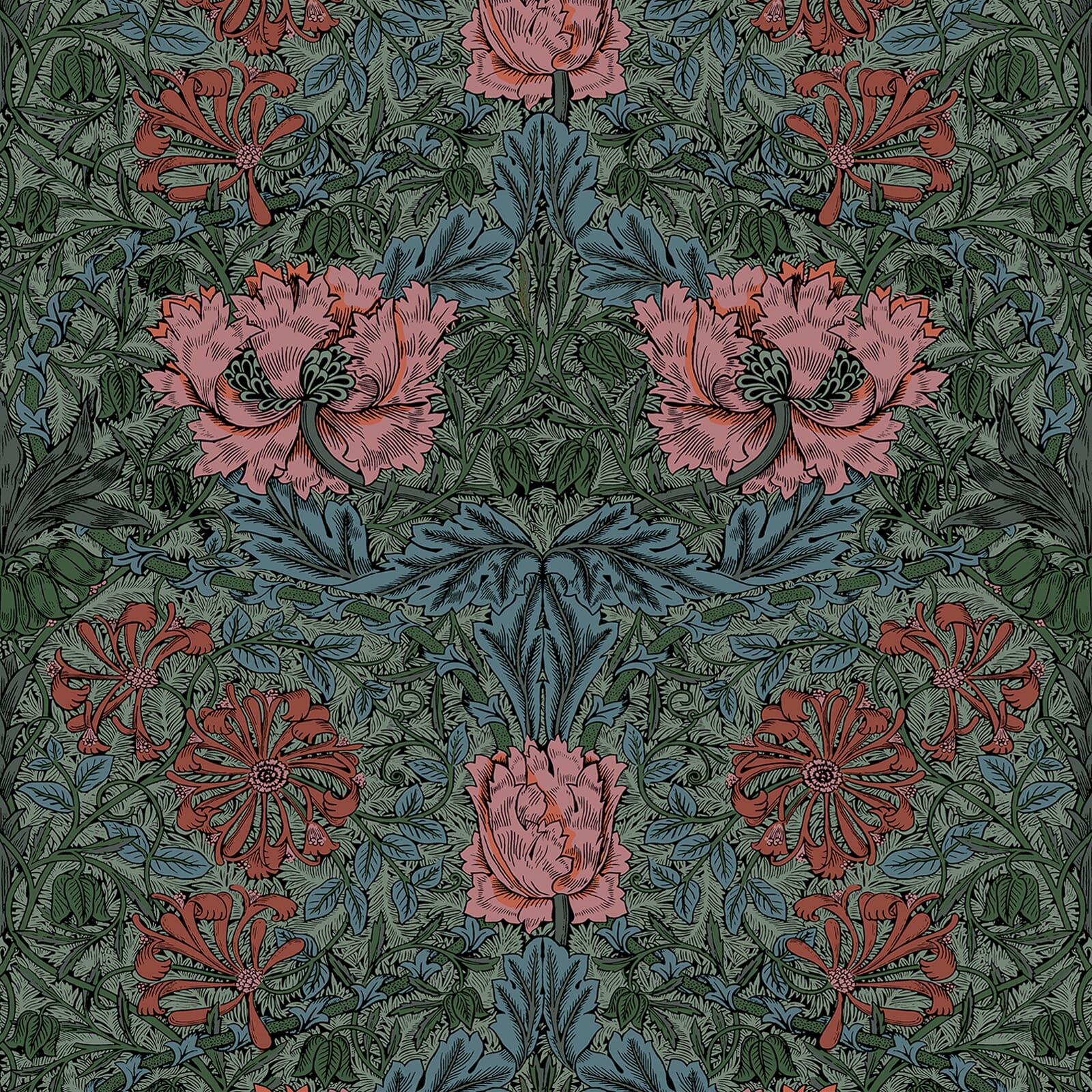 HONEYSUCKLE Wallpaper - Petrol Color Sample | Modern Floral Peel & Stick Wallpaper for Bedroom, Living Room & Nursery Decor