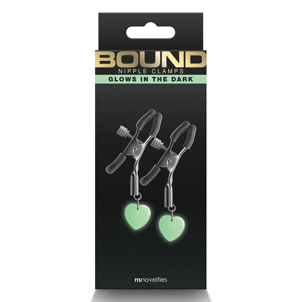 Bound Nipple Clamps with Glow in The Dark Heart Charms - Sensual BDSM Accessories for Couples Play & Adult Intimacy
