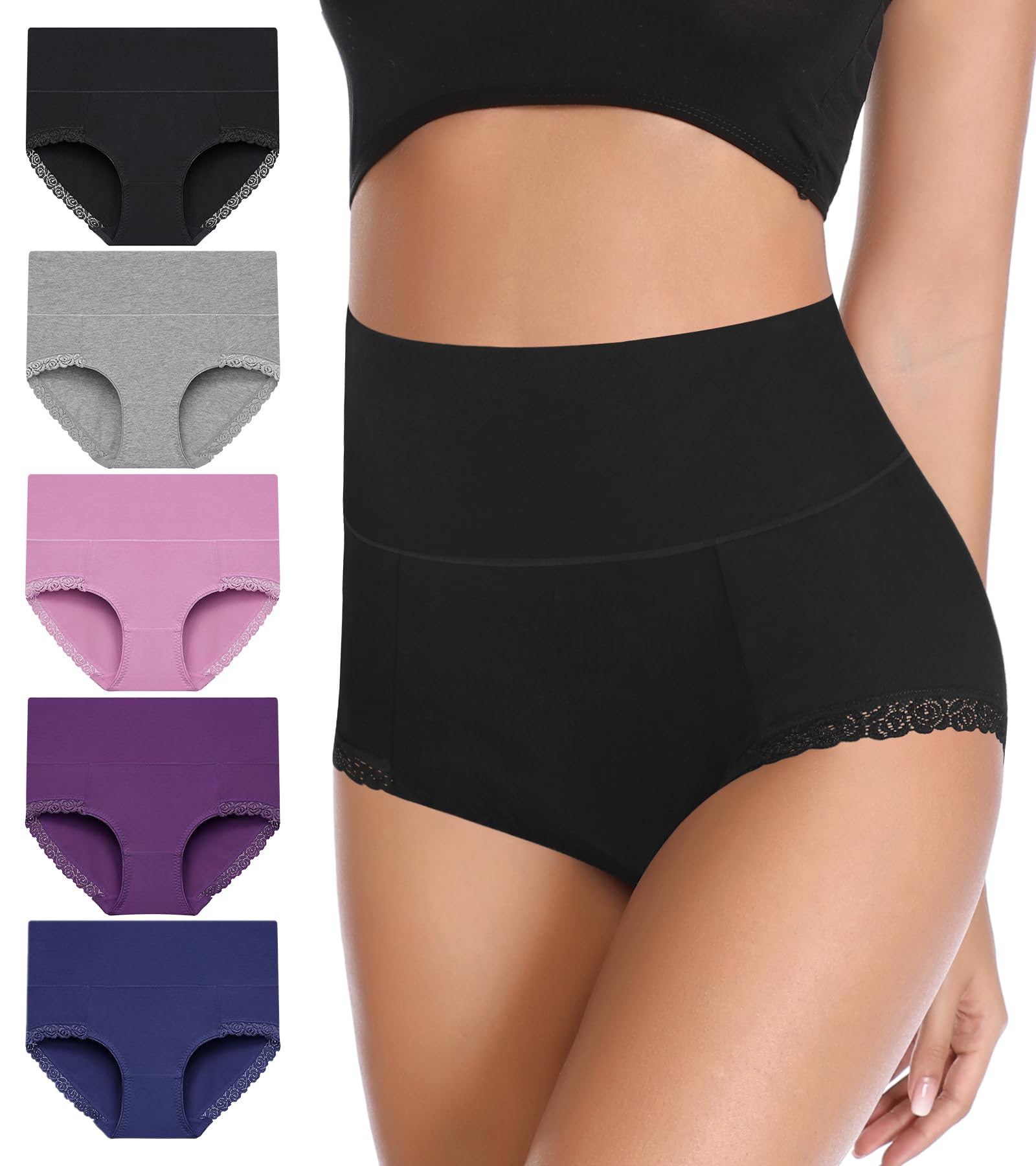 Envlon Women's Cotton Underwear - High Waisted Postpartum Panties, Soft Stretch Full Coverage Ladies Briefs - Comfortable Maternity & Everyday Wear