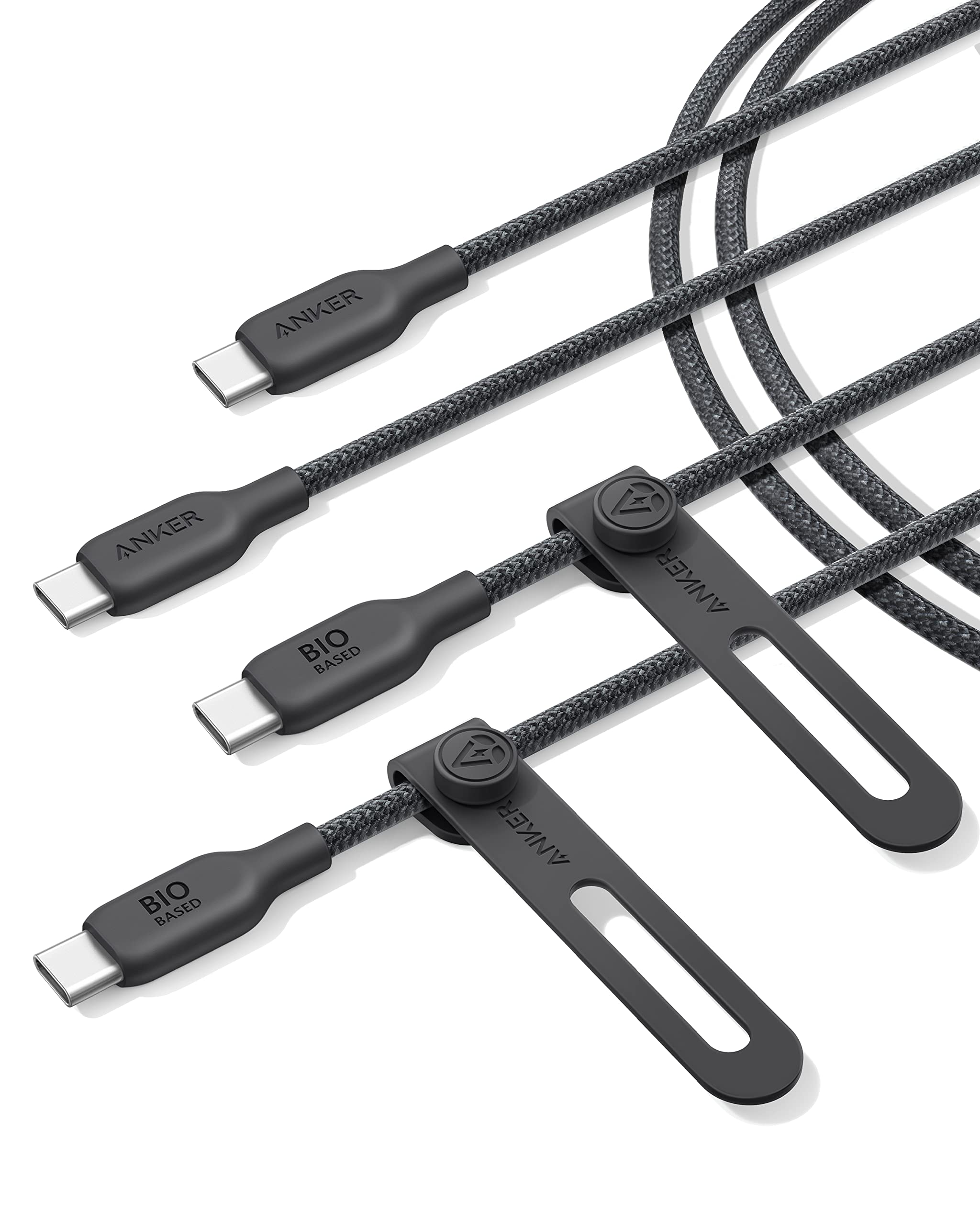 Anker 240W USB C Fast Charging Cable [2 Pack, 6FT] - Bio-Braided Type C Charger Cord for iPhone 16/16 Pro, MacBook Pro 2020, iPad Pro, Samsung Galaxy - USB 2.0 Compatible (Black) - Perfect for Home, Office & Travel Charging