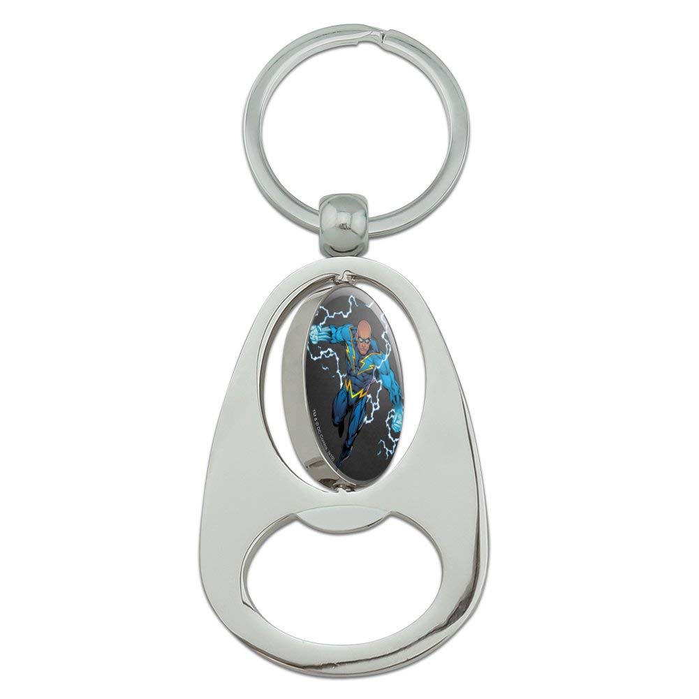 Justice League Black Lightning Metal Spinning Bottle Opener Keychain - Chrome Oval Superhero Gift for Fans, Collectors & DC Comics Lovers - Perfect for Keyrings, Backpacks, Gifts & Comic Con Events