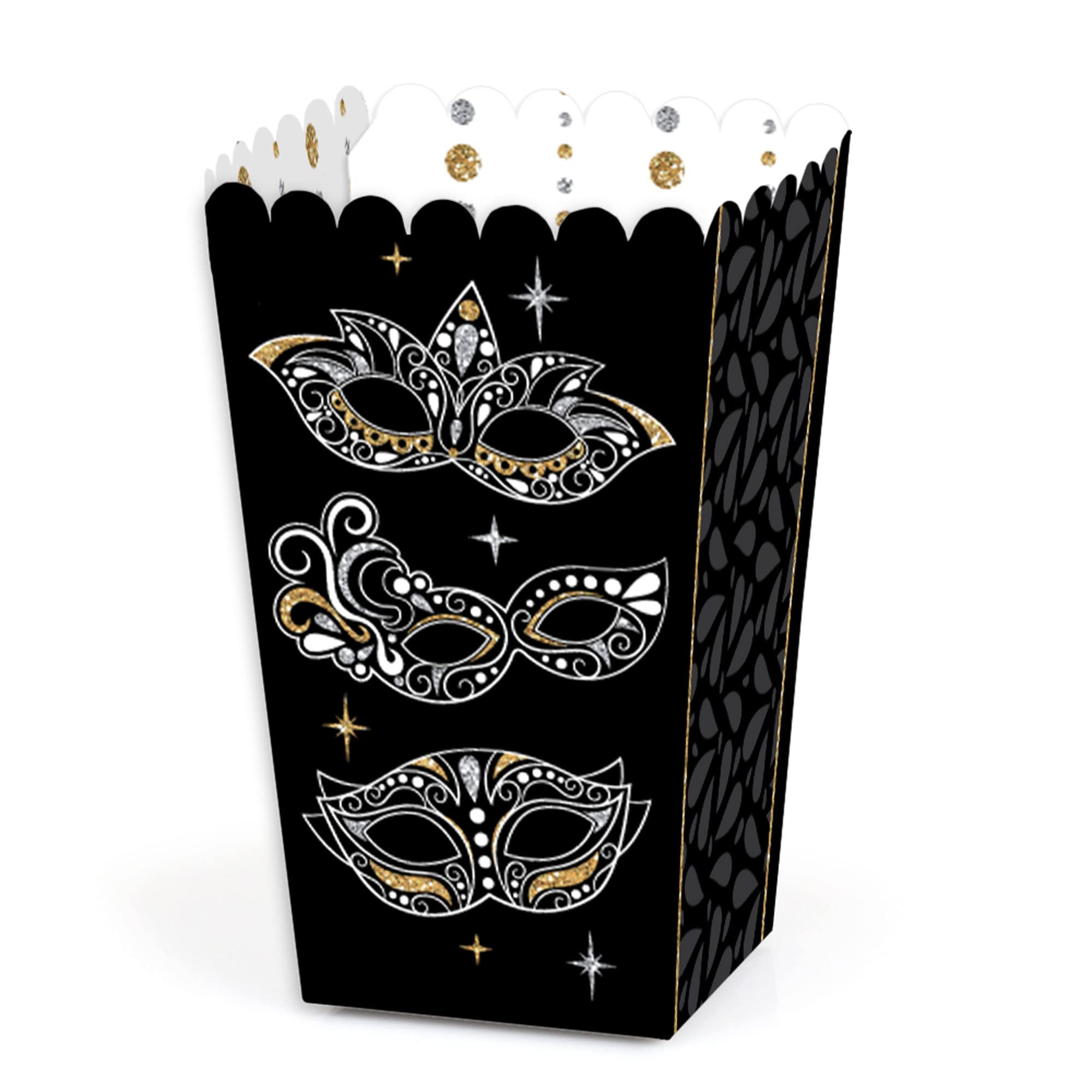 Venetian Masquerade Mask Party Favor Popcorn Treat Boxes - Set of 12 Elegant Carnival Favors for Weddings, Birthdays & Mardi Gras Celebrations