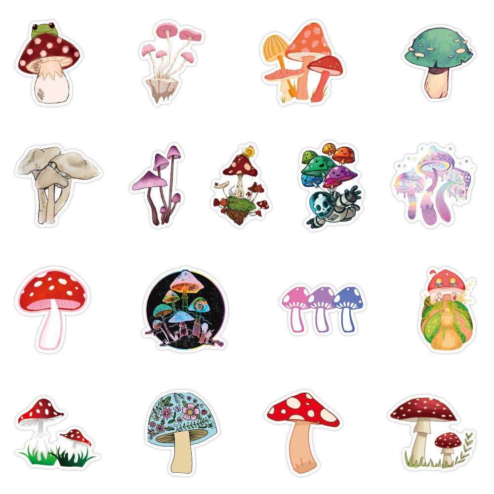 50 Pcs Mushroom Stickers Set - Waterproof Durable Vinyl Decals for Laptops, Water Bottles, Scrapbooking, Journals, Luggage & DIY Crafts - Cute Nature Themed Stickers for Planners, Cards, Phone Cases & Gift Wrapping