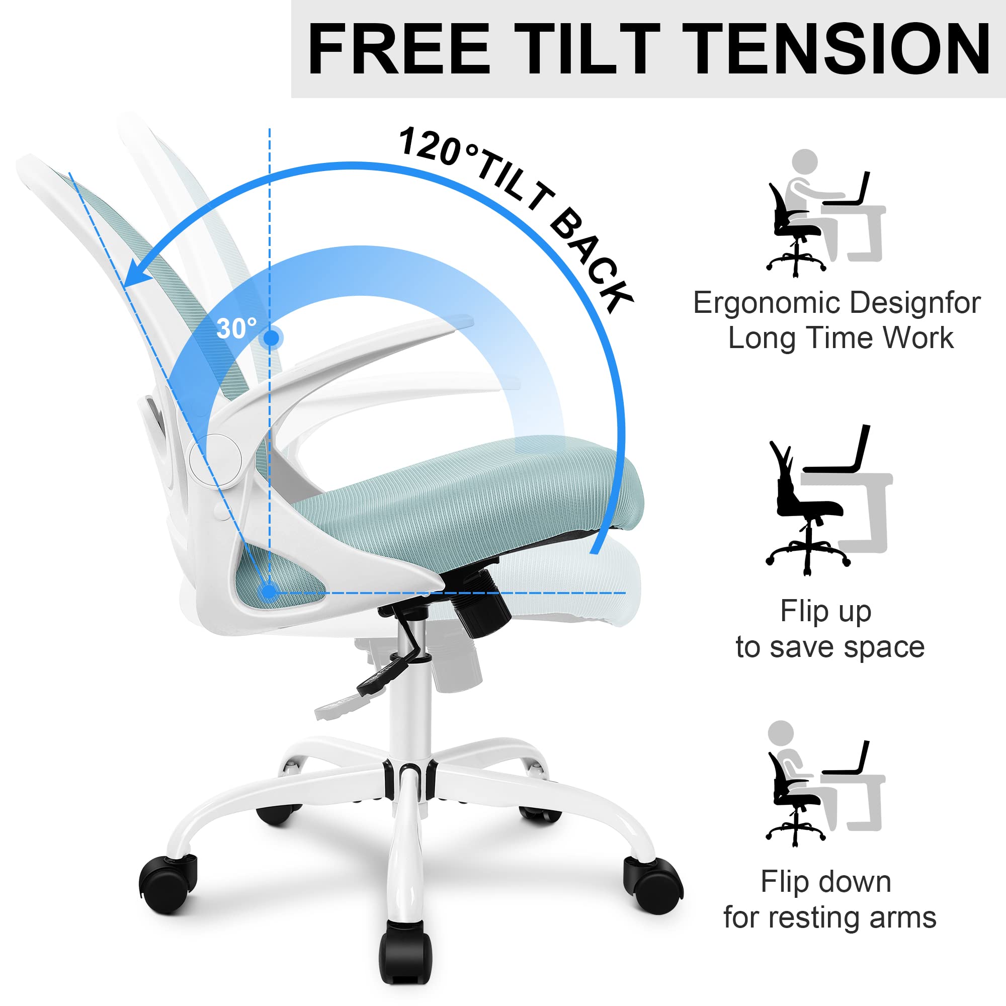 Ergonomic Office Chair with Adjustable Lumbar Support & Height - Breathable Mesh Computer Desk Chair with Flip-Up Armrests for Home Office, Conference Room & Workspace (Light Blue)