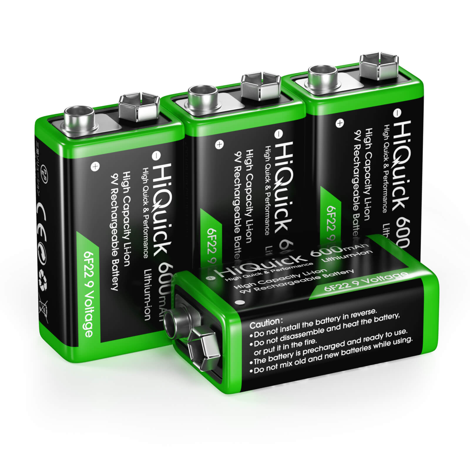 HiQuick 9V Lithium Ion Rechargeable Batteries 600mAh - Long Lasting Power for Smoke Detectors, Guitar Pedals & Medical Devices