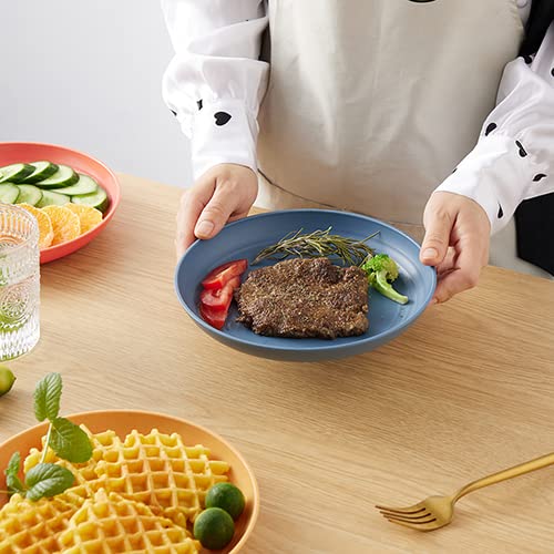 7.8 Inch Wheat Straw Plates 6 Pack - Unbreakable Deep Dinner Plates for Kids & Adults, BPA Free, Dishwasher & Microwave Safe - Eco-Friendly Dinnerware for Parties, Picnics, Camping & Everyday Use