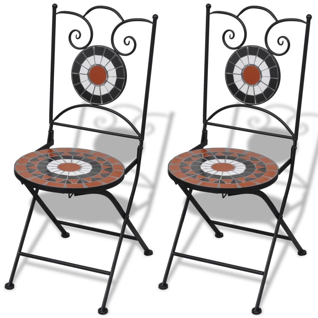 3-Piece Outdoor Bistro Set - Ceramic Tile Table & Cast Aluminum Chairs - Terracotta & White Patio Dining Furniture for Garden, Yard, Deck - Antique Copper Finish - Perfect for Outdoor Entertaining, Coffee Breaks & Small Space Dining