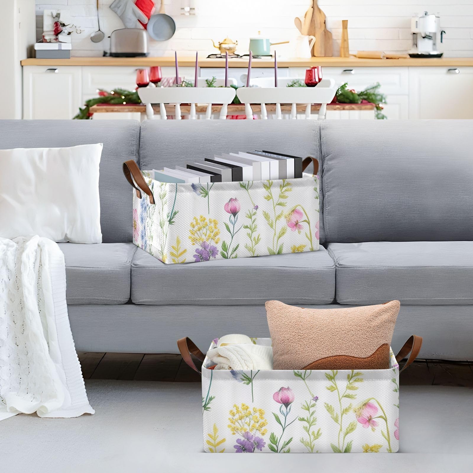Cosmos Flower Large Fabric Storage Baskets with Handles - 2 Pack Closet Organizer Bins for Shelves & Home Organization | Perfect for Bedroom, Bathroom & Nursery Storage