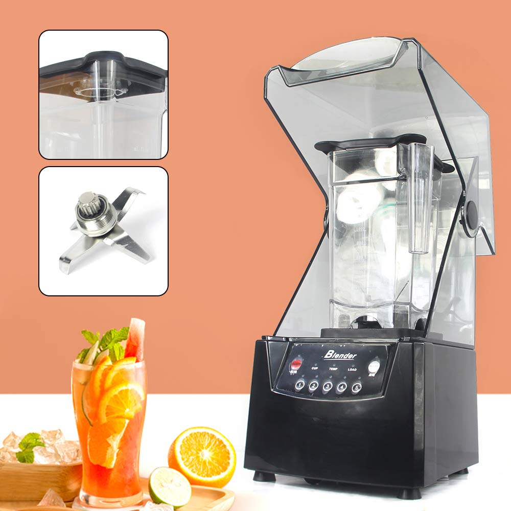 2600W Commercial Soundproof Blender - 1.8L Quiet High-Power Juice & Smoothie Maker with Noise Reduction Shield for Purees, Ice Crushing, Shakes - Perfect for Restaurants, Coffee Shops & Home Kitchens (110V)