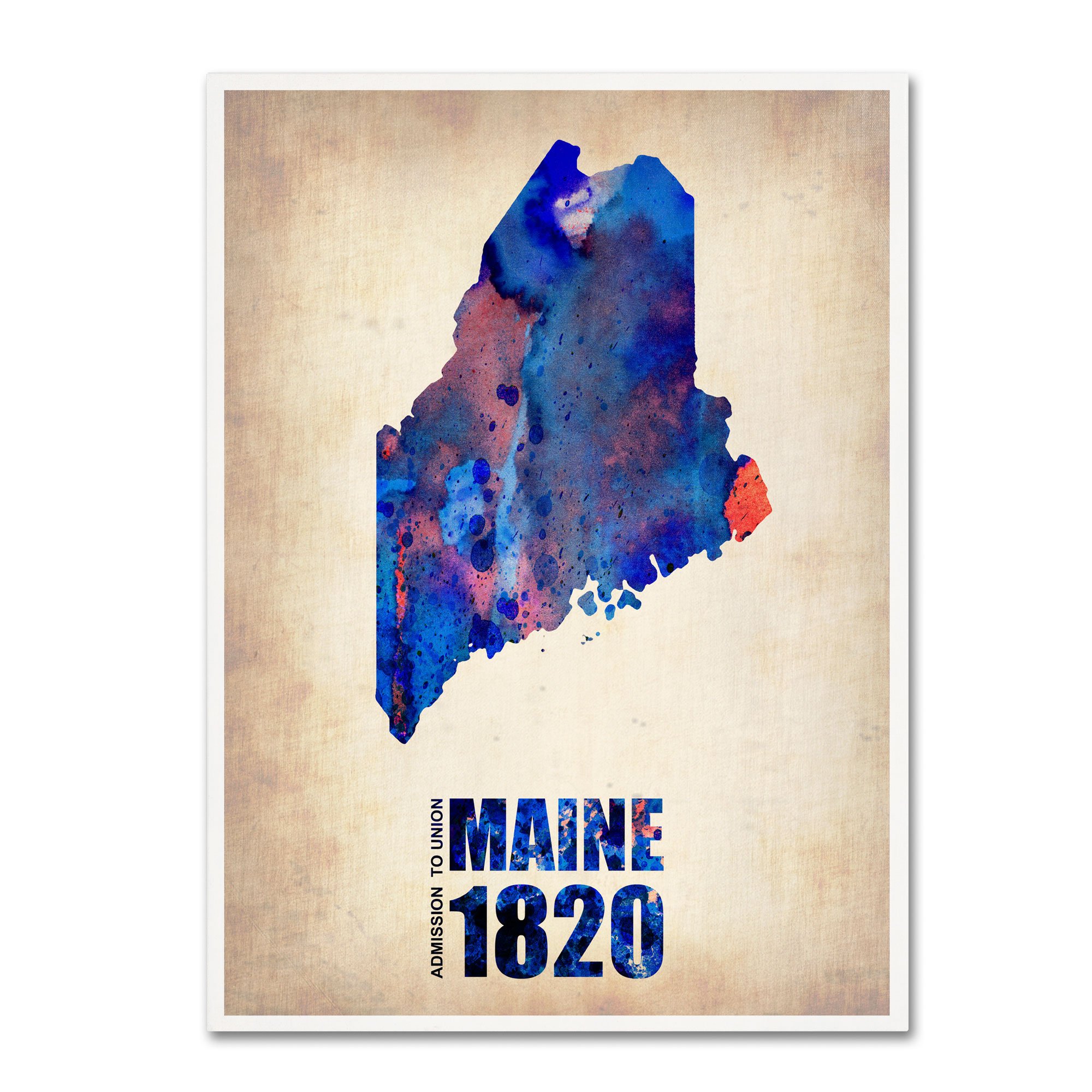 Trademark Fine Art Maine Watercolor Map Canvas Wall Art - 24x32 Inch Coastal Decor for Living Room, Bedroom & Office - Naxart Hand-Painted Style