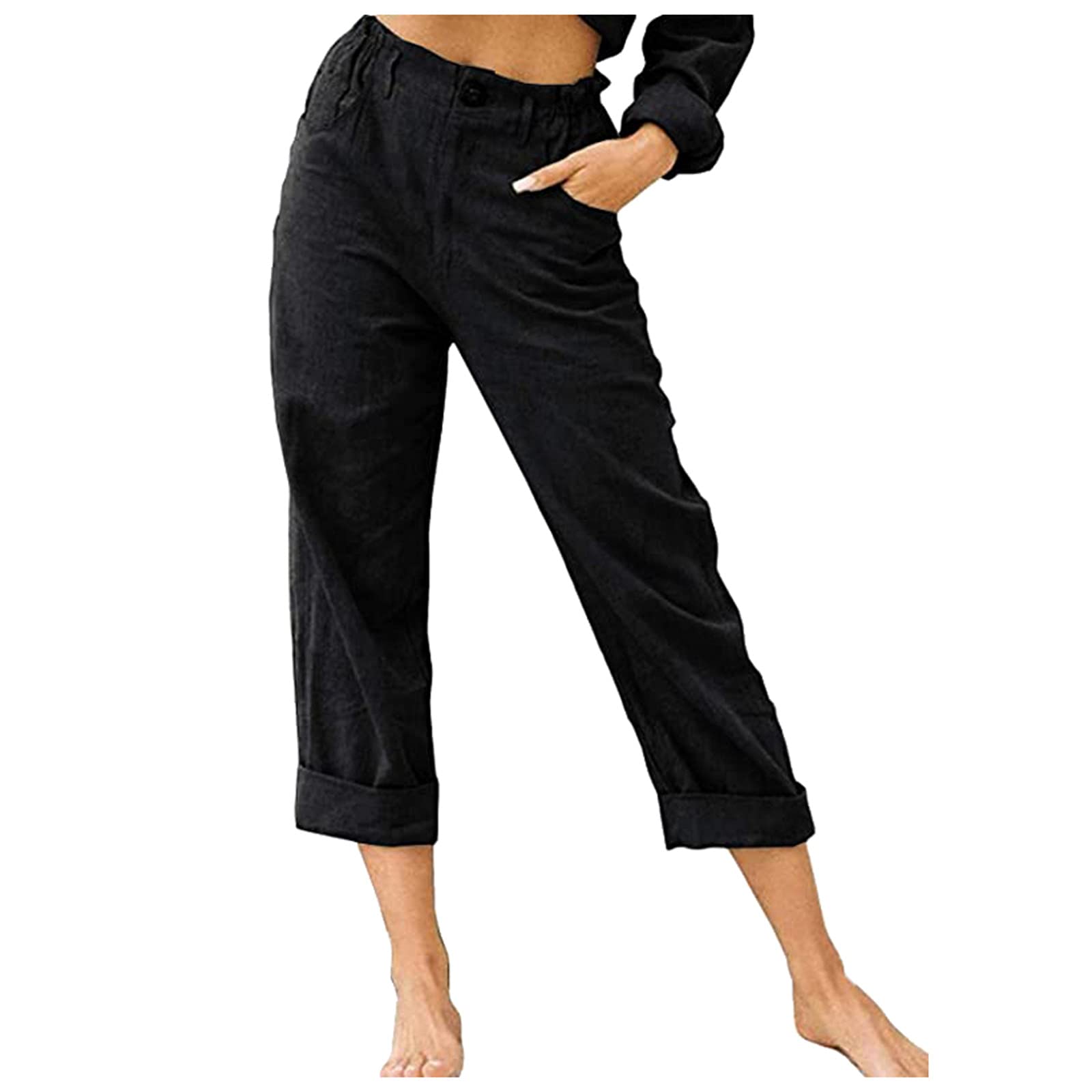 Women's Cotton Linen Drawstring Trousers - Elastic Waist Casual Pants for Women - Perfect for Yoga, Travel & Everyday Comfort