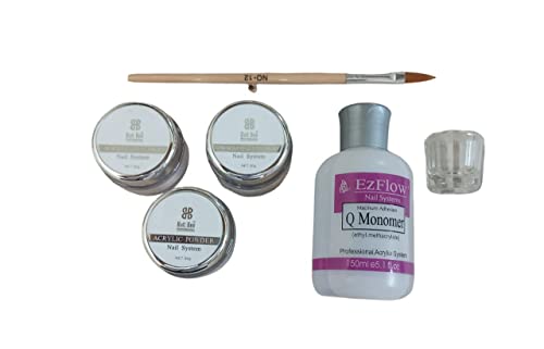 Krishna Enterprises Professional Acrylic Nail Kit with 3 Acrylic Powders (30g Each), 150ml Monomer, Dappen Glass & Carving Pen - Complete DIY Nail Art System for Salon Quality Manicures at Home