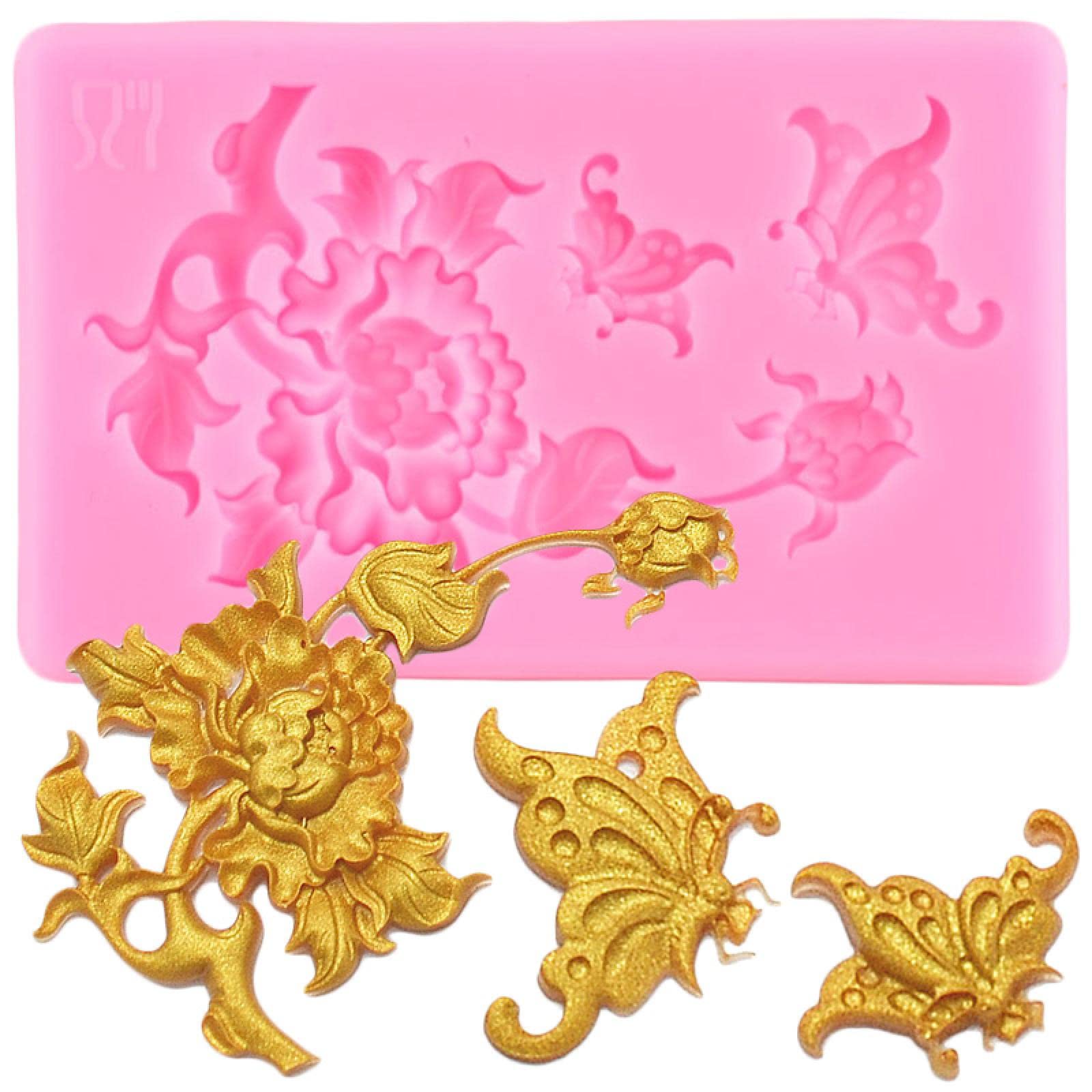 Premium Silicone Molds for DIY Baking - Rose Flower Relief Fondant Molds, Butterfly Cupcake & Chocolate Molds for Cake Decorating, Jelly & Candy Making | Perfect for Home Bakers, Wedding Cakes, Birthday Parties & Holiday Treats