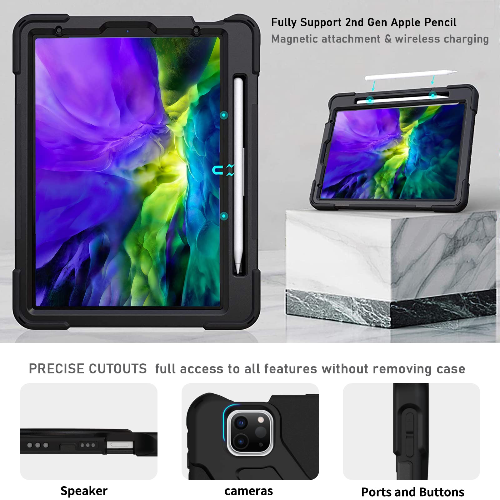 DreamerX iPad Pro 11 Case (2022/2021/2020/2018) & iPad Air 5/4 Case - Shockproof Rugged Protective Cover with Tempered Glass Screen Protector, Stand Handle & Adjustable Shoulder Strap | Perfect for Work, Travel & Outdoor Activities