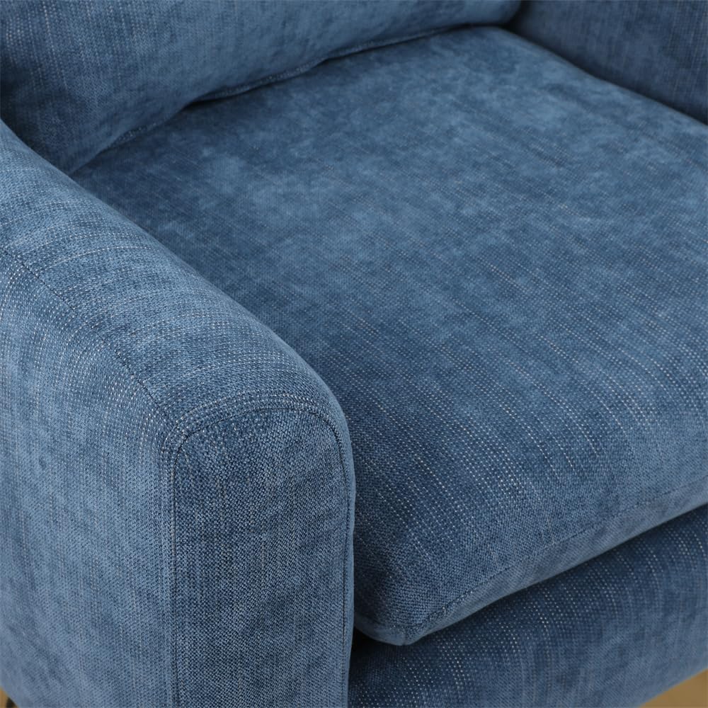 Modern Swivel Accent Chair with Pillow & Cushion - Ergonomic Linen Lounge Chair with Headrest & Curved Armrests - Comfortable Living Room & Bedroom Seating for Relaxing, Reading & Entertaining (Blue)