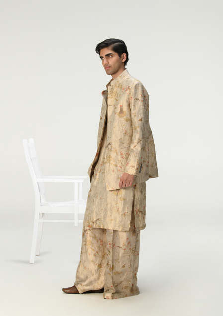Elegant Bandhgala Silk Brocade Ivory Jacket for Men | Traditional Indian Wedding Sherwani | Perfect for Festivals, Ceremonies & Special Occasions