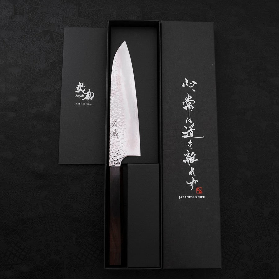 Premium Santoku Knife 180mm - VG-10 Japanese Steel, Tsuchime Hammered Finish, Ebony Wood Handle - Perfect for Slicing, Dicing & Chopping Vegetables, Meat & Fish