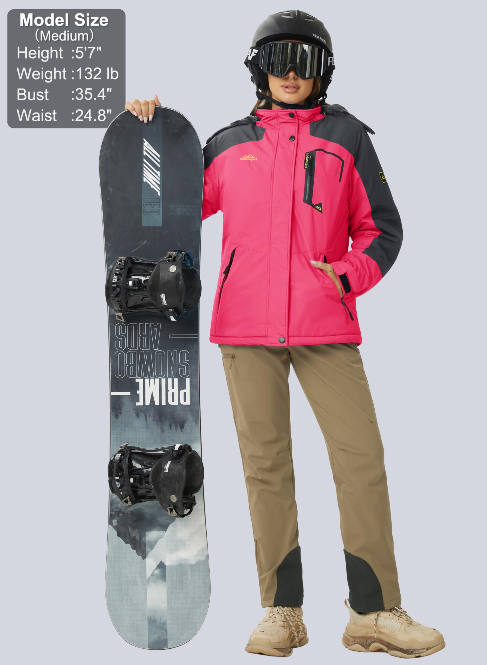 MAGCOMSEN Women's Waterproof Ski Jacket - Insulated Winter Snow Coat with Hood, Windproof & Fleece Lined for Warmth - Perfect for Skiing, Snowboarding & Cold Weather Outdoor Activities