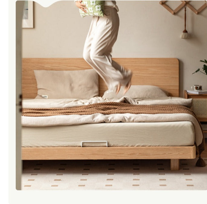 Solid Oak Wood Suspension Bed - King Size Platform Bed Frame with Large Headboard - Perfect for Master Bedroom & Modern Home Decor