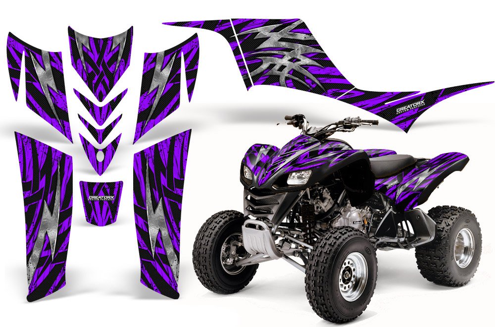 Kawasaki KFX 700 ATV Graphics Kit - Purple Bolt Thrower Decals & Stickers | High-Quality Vinyl Wrap for Off-Road Protection & Customization