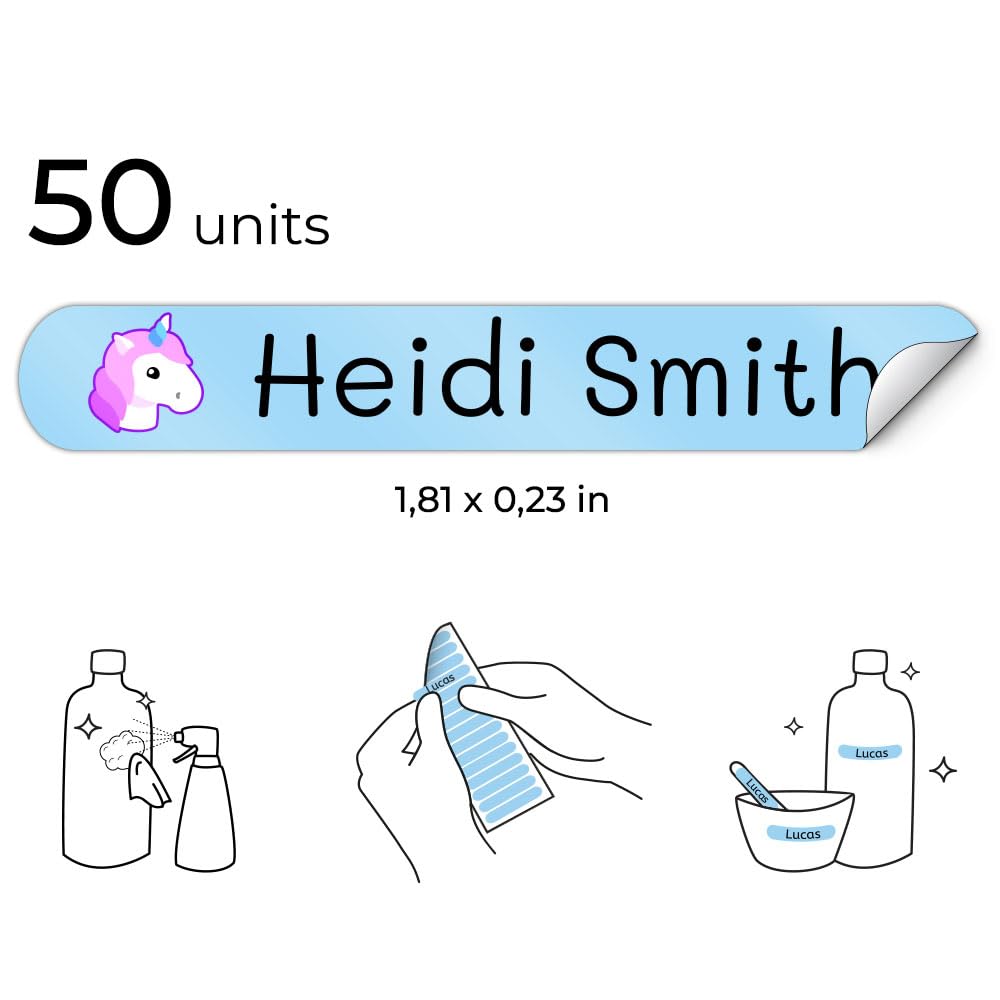 50 Personalized Waterproof Mini Adhesive Name Labels - 1.81 x 0.23 Inch Custom Stickers for School, Daycare & Organizing Small Items - Perfect for Kids' Supplies, Water Bottles & Lunch Boxes