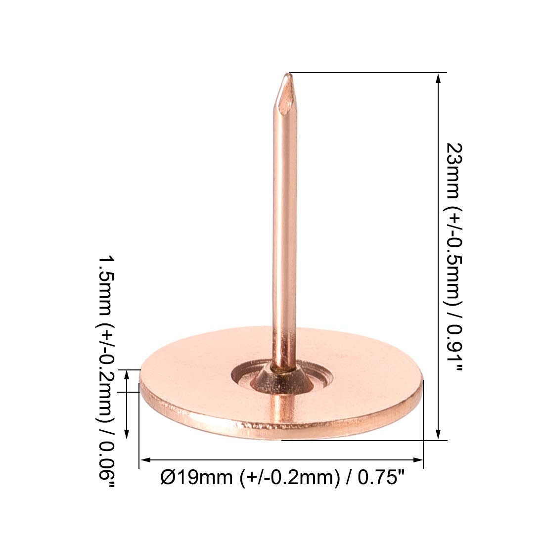 uxcell 19mmx23mm Rose Gold Upholstery Nails - 50 Pcs Flat Head Furniture Tacks for Sofa, Headboard & DIY Home Decor | Perfect for Upholstery Repair & Furniture Restoration Projects